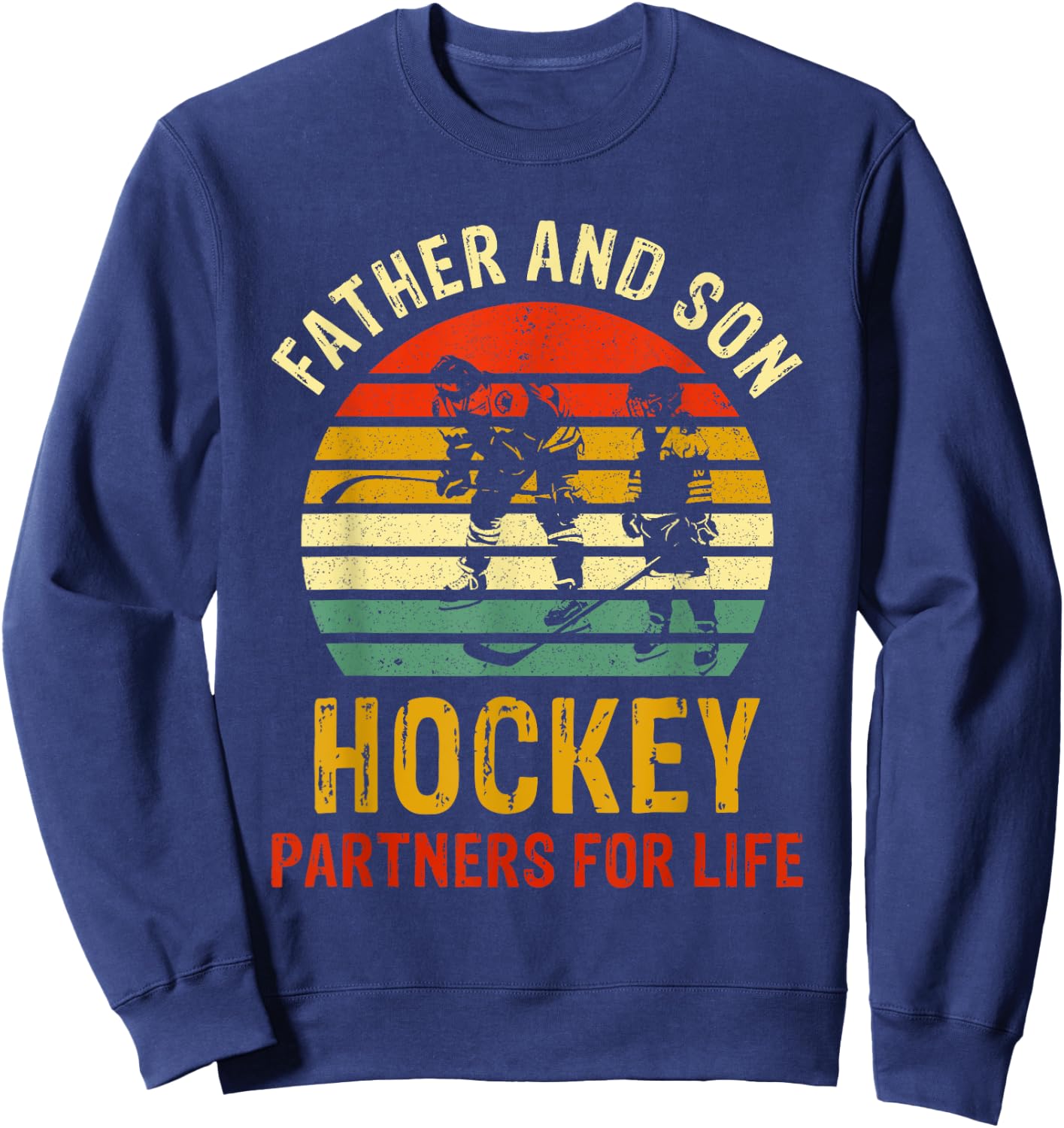 Vintage Dad And Son Hockey Partners For Life Fathers Day Sweatshirt - Sweatshirt | Navy