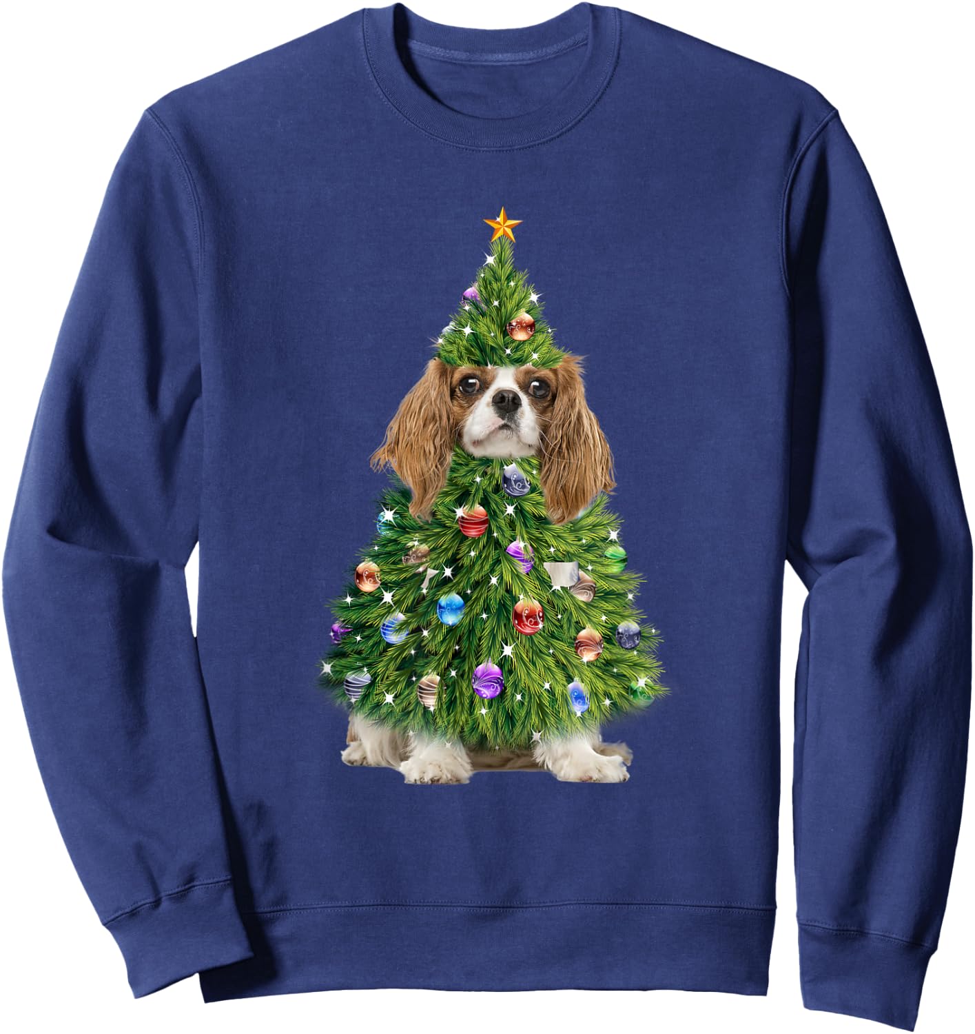Cavalier Christmas Tree Lights Funny Cavalier Dog Xmas Sweatshirt - Sweatshirt | Navy