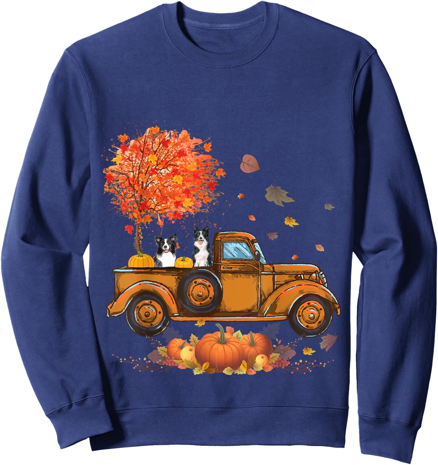 Border Collie Pumpkins Truck Autumn Leaf Fall thanksgiving Sweatshirt - Sweatshirt | Navy