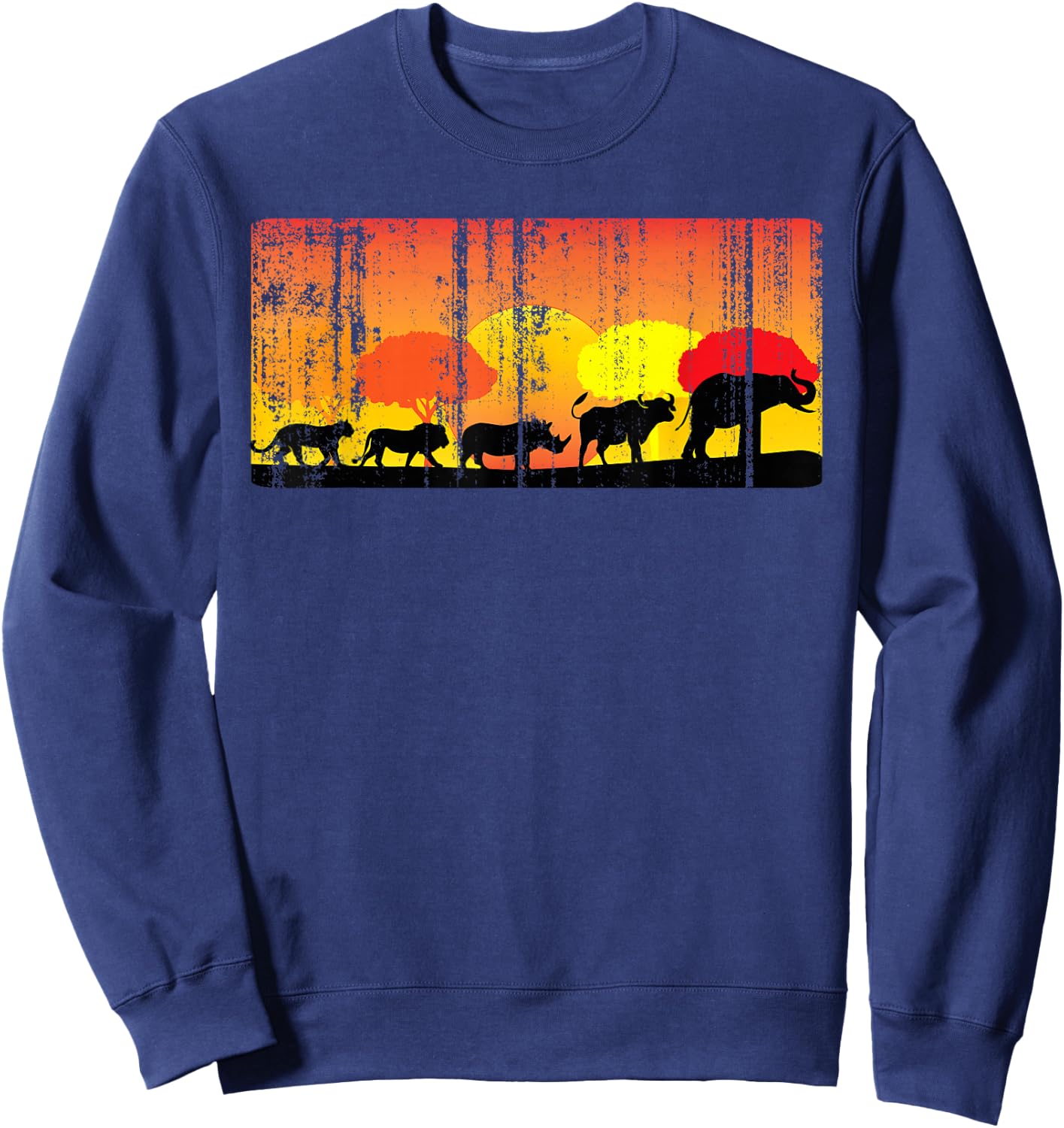 Africa Big Five Animals Distressed | BIG 5 of Africa Sweatshirt - Sweatshirt | Navy