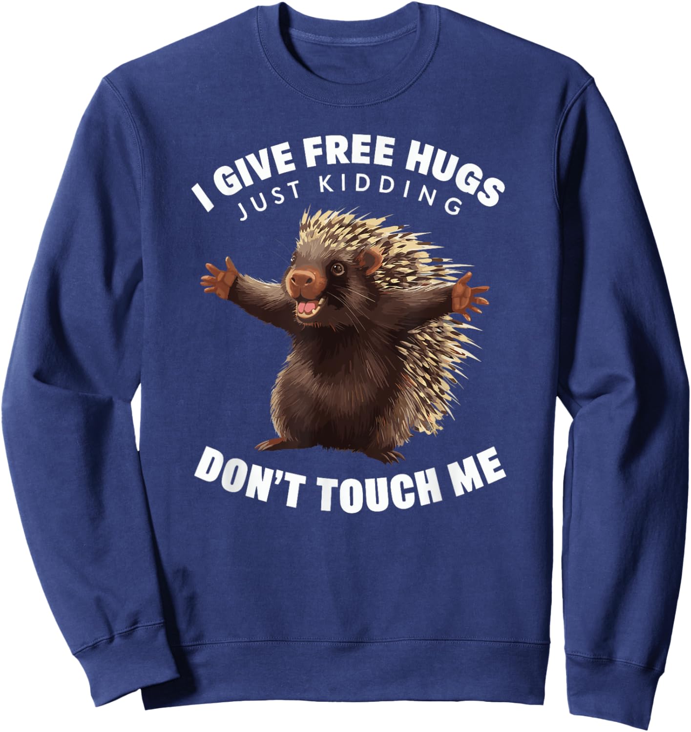 I Give Free Hugs Just Kidding Don't Touch Me Porcupine Sweatshirt - Sweatshirt | Navy