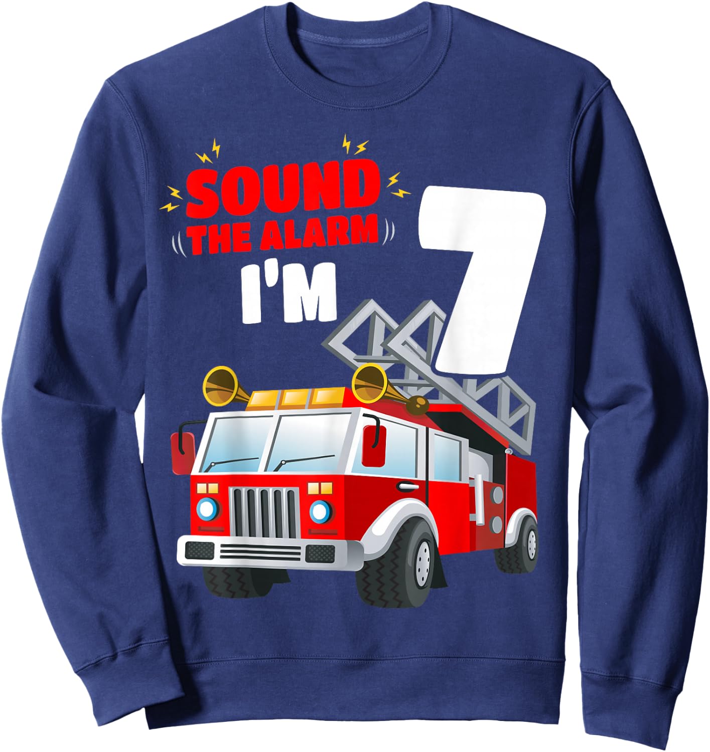 Kids Fire Truck 7th Birthday Shirt 7 Years Old FireFighter Sweatshirt - Sweatshirt | Navy