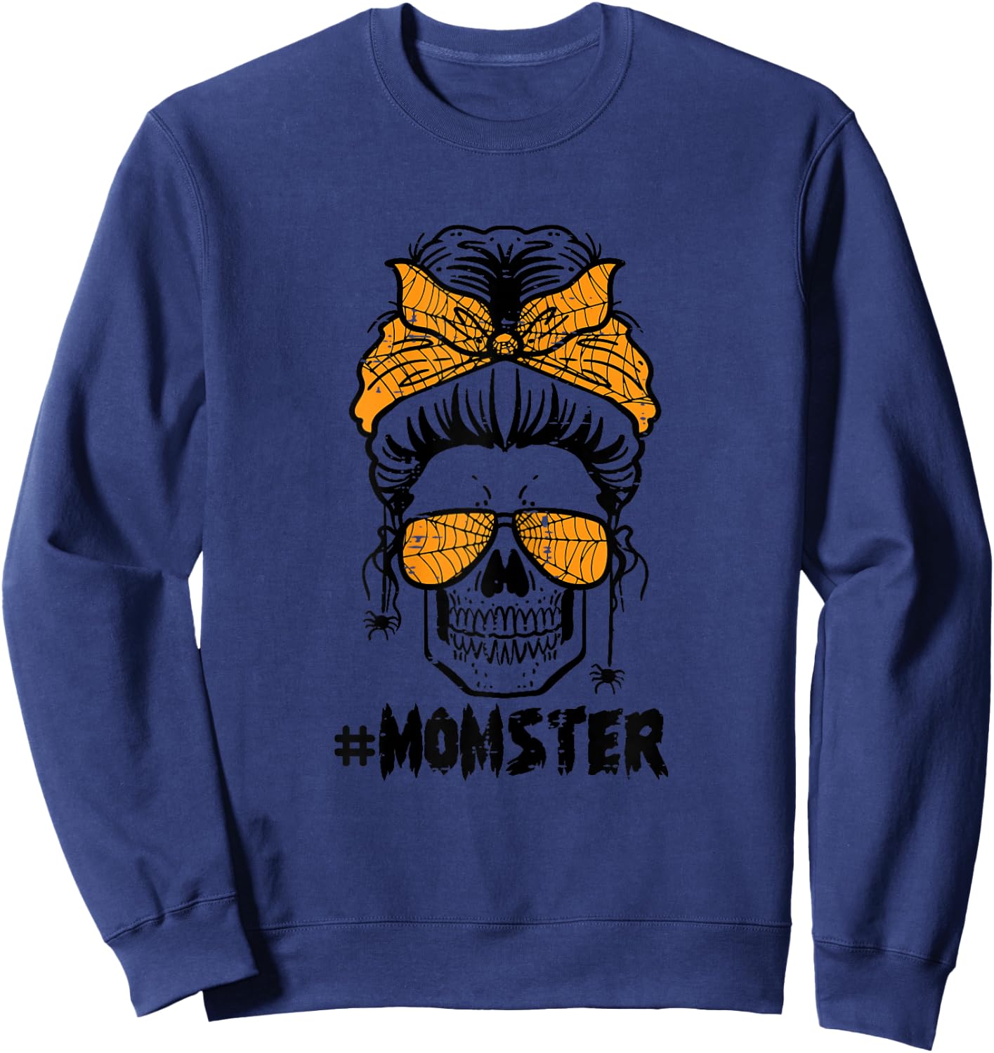Halloween Skull Messy Bun Skeleton Costume Mama Mommy Women Sweatshirt - Sweatshirt | Navy