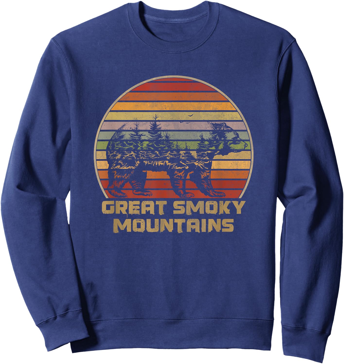 Great Smoky Mountains Vintage Grizzly Bear Nature Retro Sweatshirt - Sweatshirt | Navy