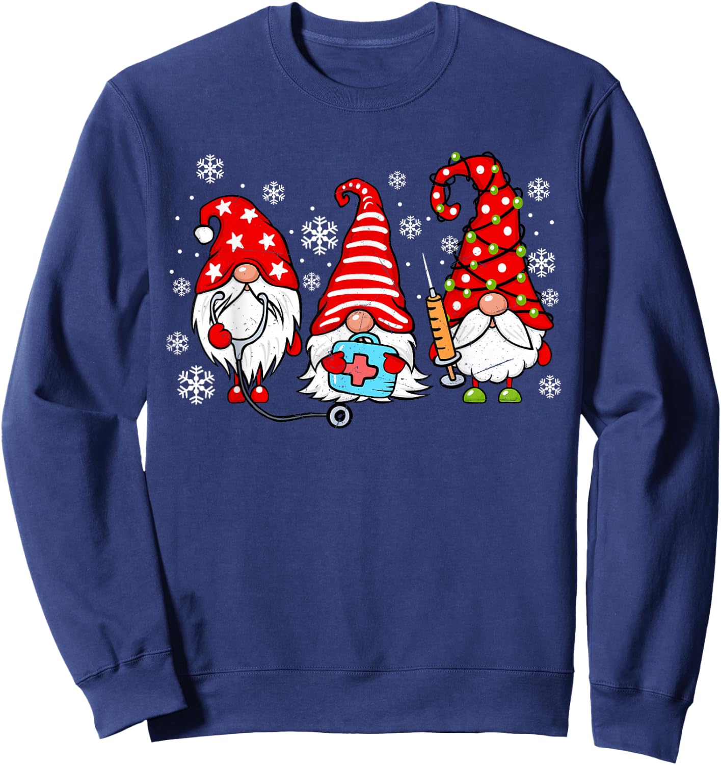 Nurse Christmas Gnomes Xmas Scrub Top ER Rn Nursing Gnomies Sweatshirt - Sweatshirt | Navy