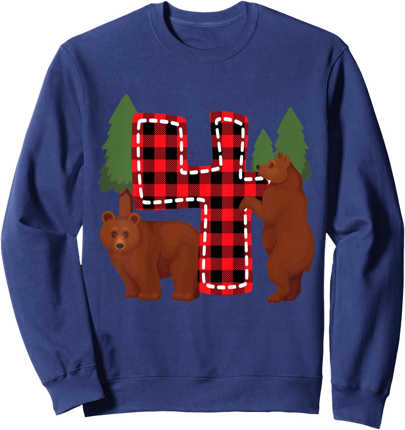 Kids 4 Year Old Lumberjack Birthday Party Bear Plaid Boy 4th Gift Sweatshirt - Sweatshirt | Navy