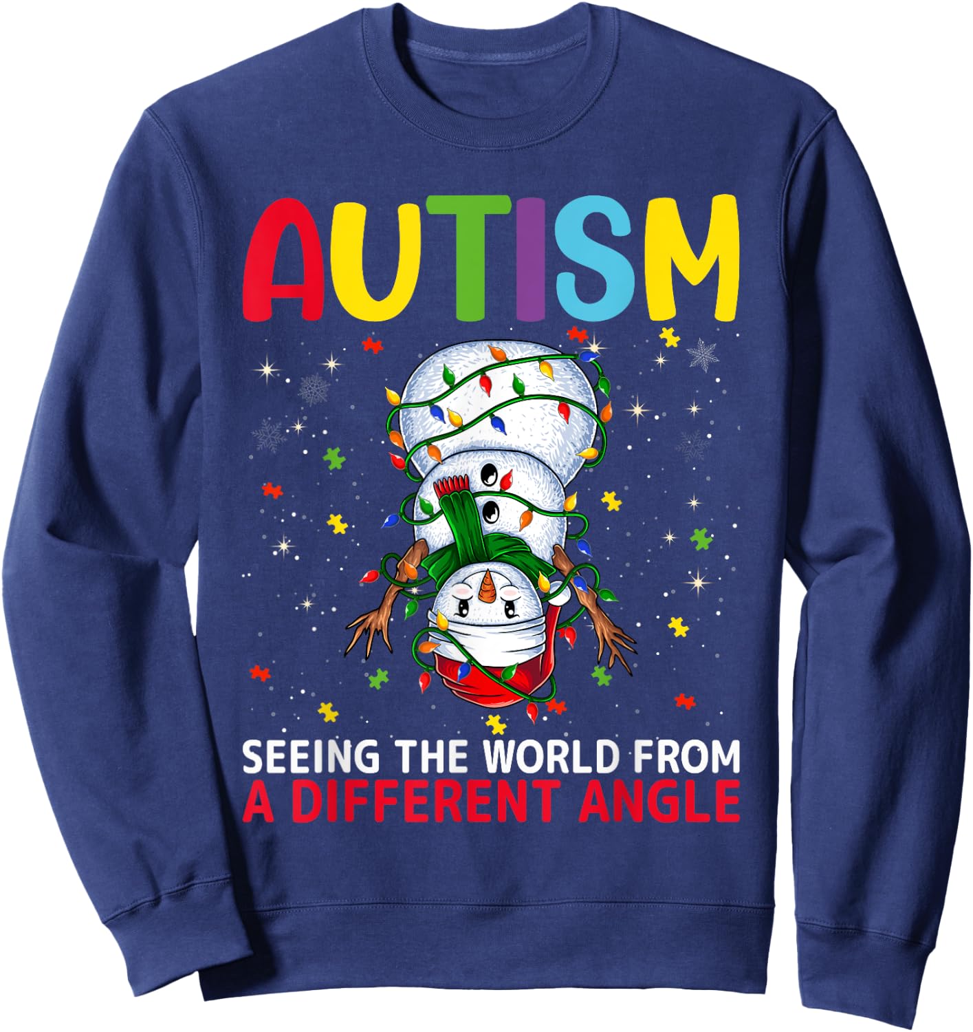 Autism Awareness Snowman Christmas Autistic Xmas Day Pajama Sweatshirt - Sweatshirt | Navy