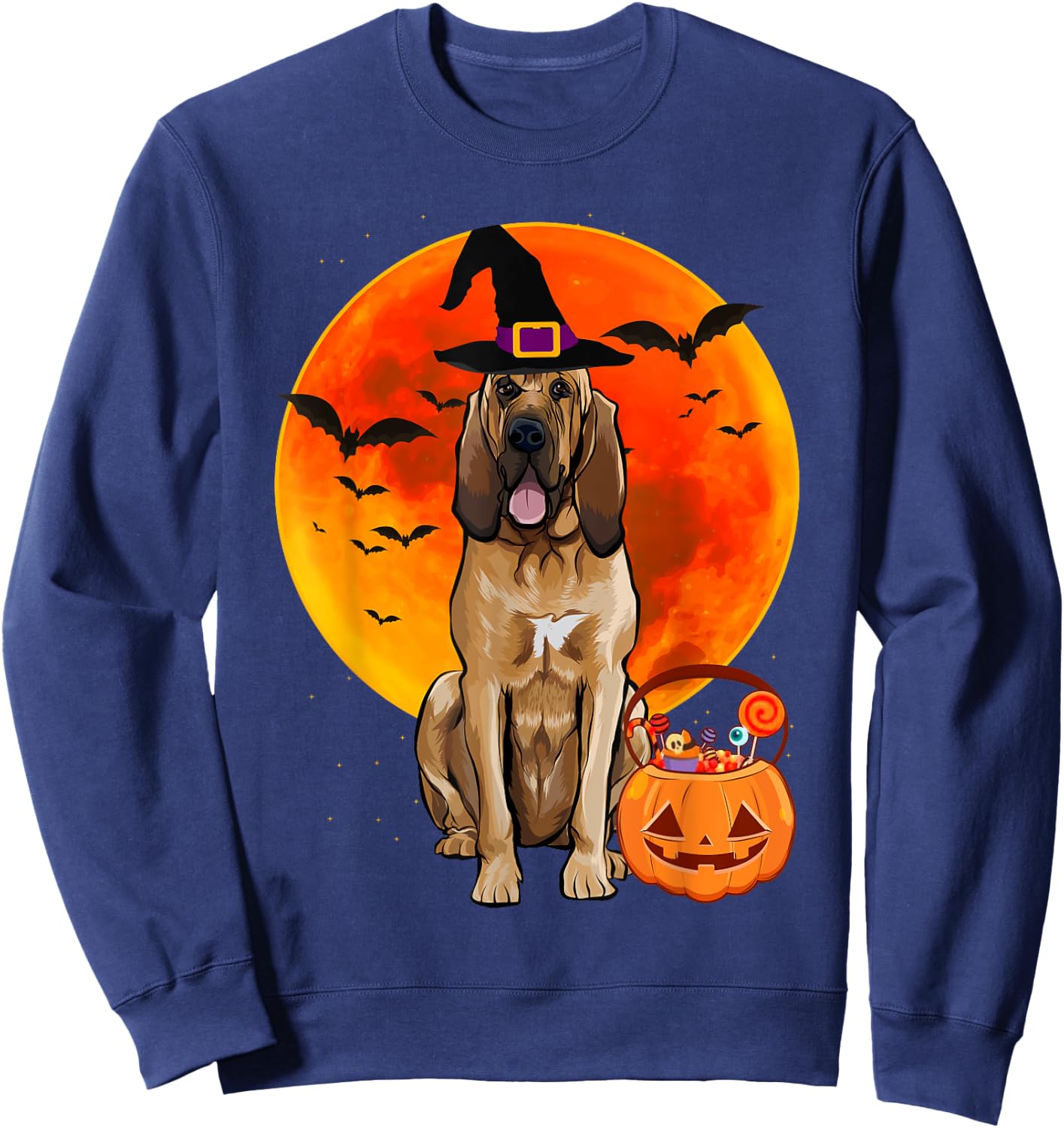 Dog Halloween Bloodhound Jack O Lantern Pumpkin Women Sweatshirt - Sweatshirt | Navy