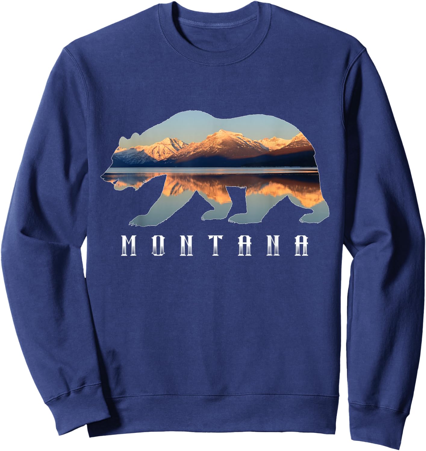 Montana Bear with Glacier National Park Lake Image Souvenir Sweatshirt - Sweatshirt | Navy