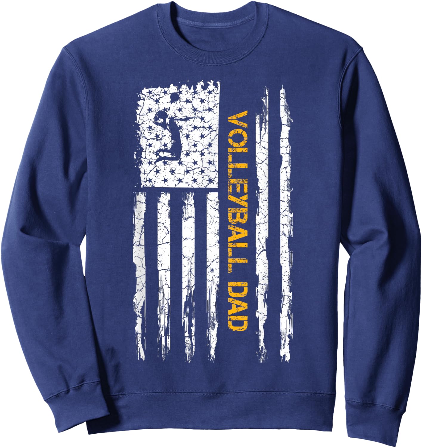 Vintage USA American Flag Proud Volleyball Dad Silhouette Sweatshirt - Sweatshirt | Navy
