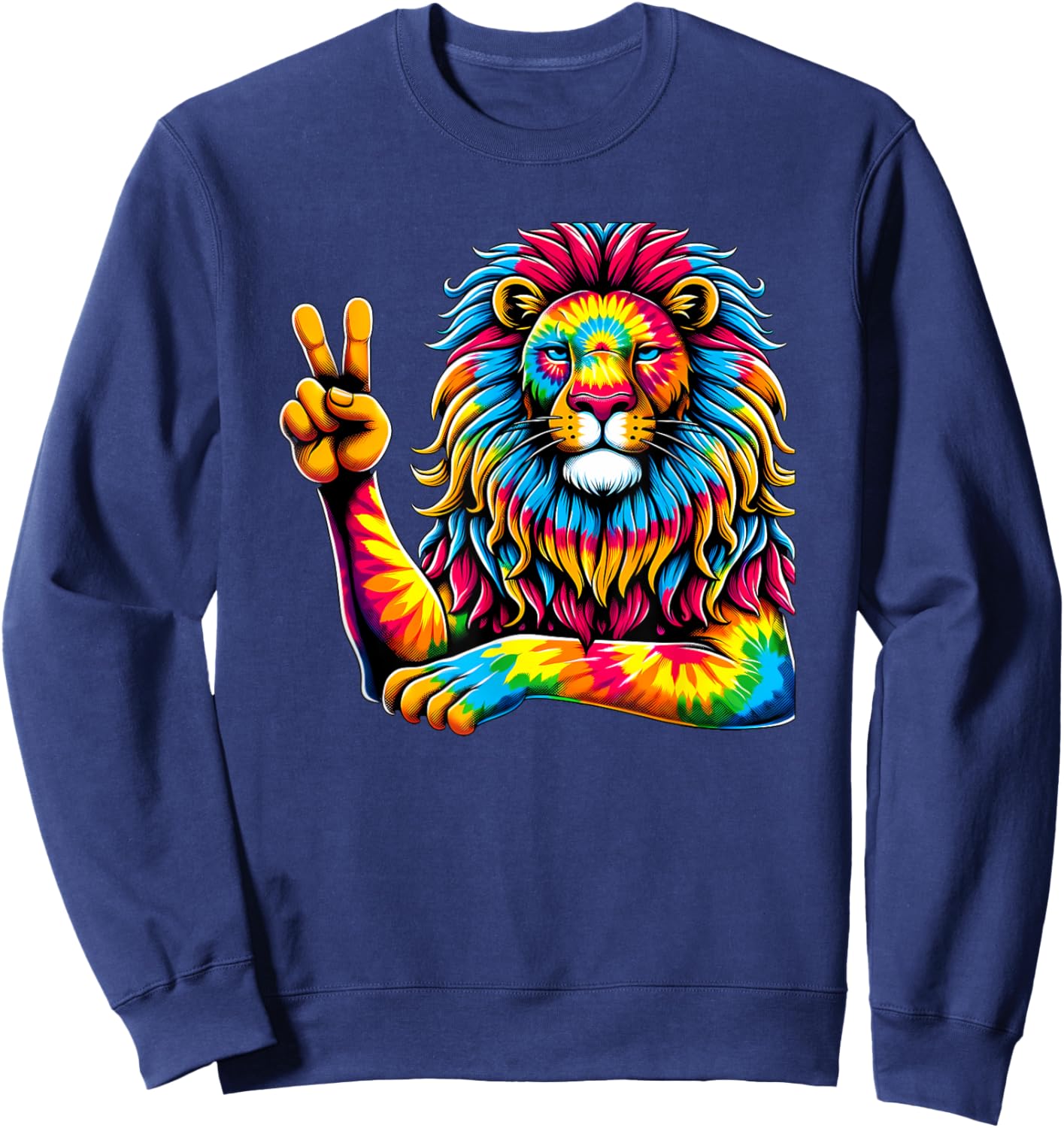Peace Sign Tie Dye Lion Sweatshirt - Sweatshirt | Navy