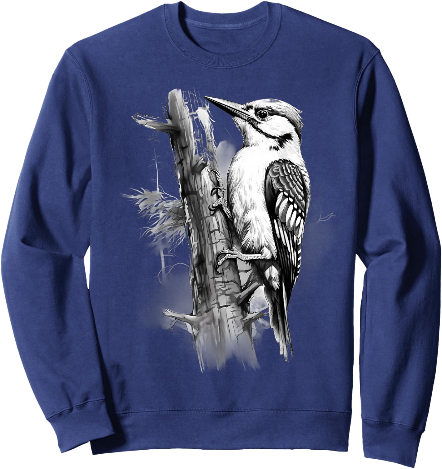 Woodpecker Artwork Portrait Drawing Wildlife Animal Print Sweatshirt - Sweatshirt | Navy