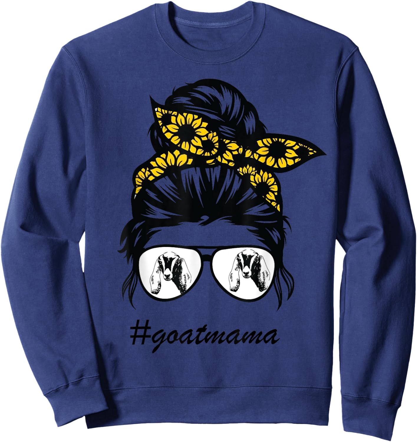 Nubians Goat Mama Messy Hair Bun Sunflower Mother Day 2021 Sweatshirt - Sweatshirt | Navy