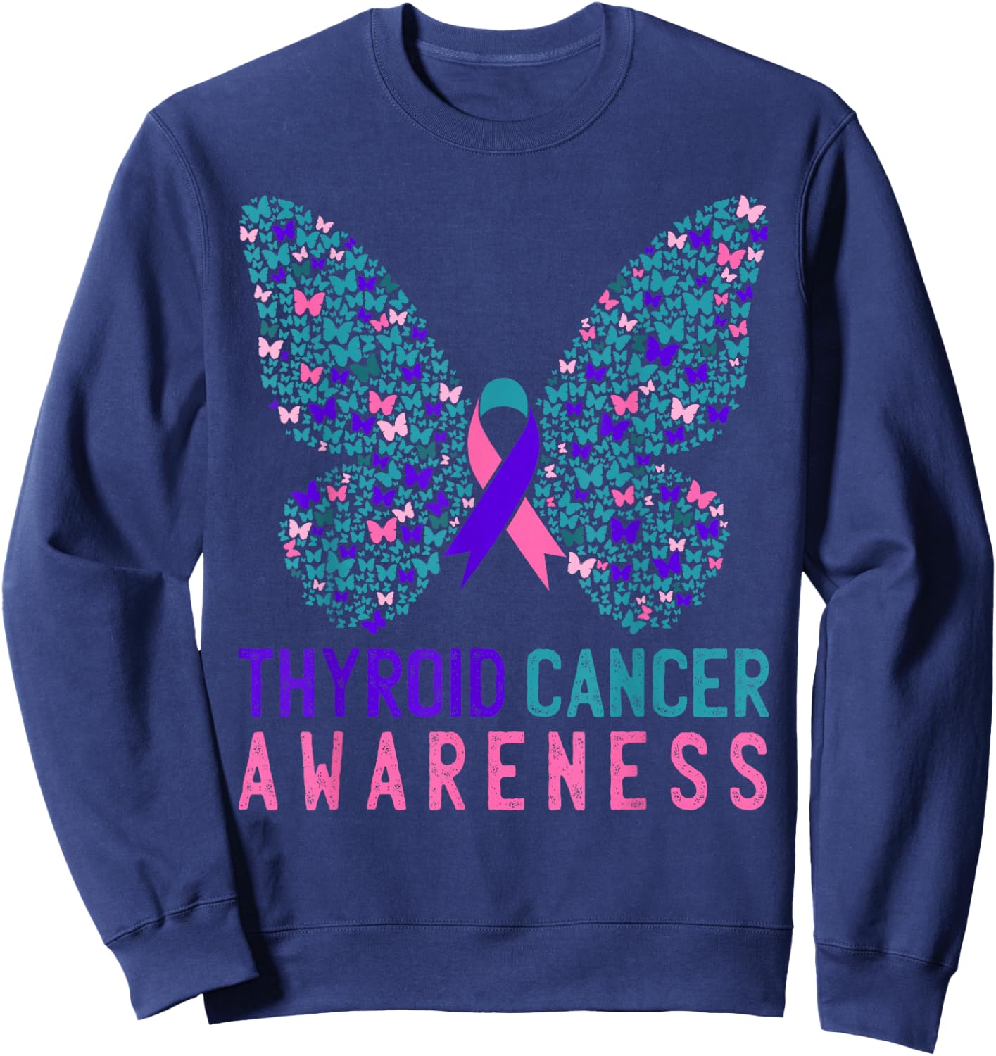 Butterfly Thyroid Cancer Awareness Month Ribbon Gift Support Sweatshirt - Sweatshirt | Navy