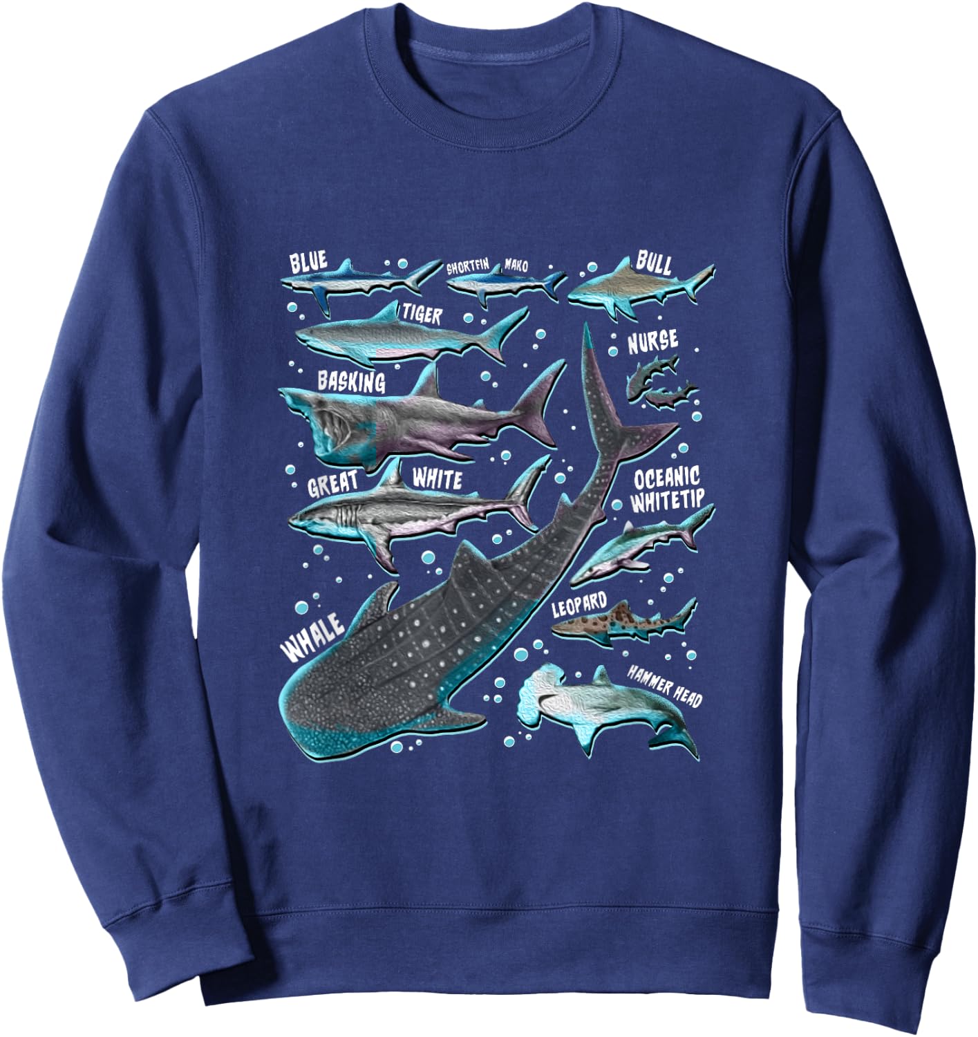Shark Species Shark Gifts Shark Faces Marine Biology Sweatshirt - Sweatshirt | Navy
