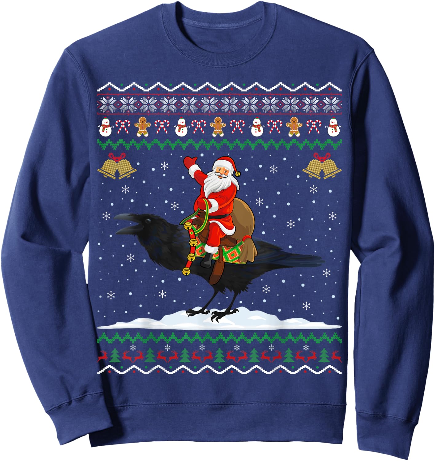 Raven Ugly Xmas Gift Santa Riding Raven Christmas Sweatshirt - Sweatshirt | Navy