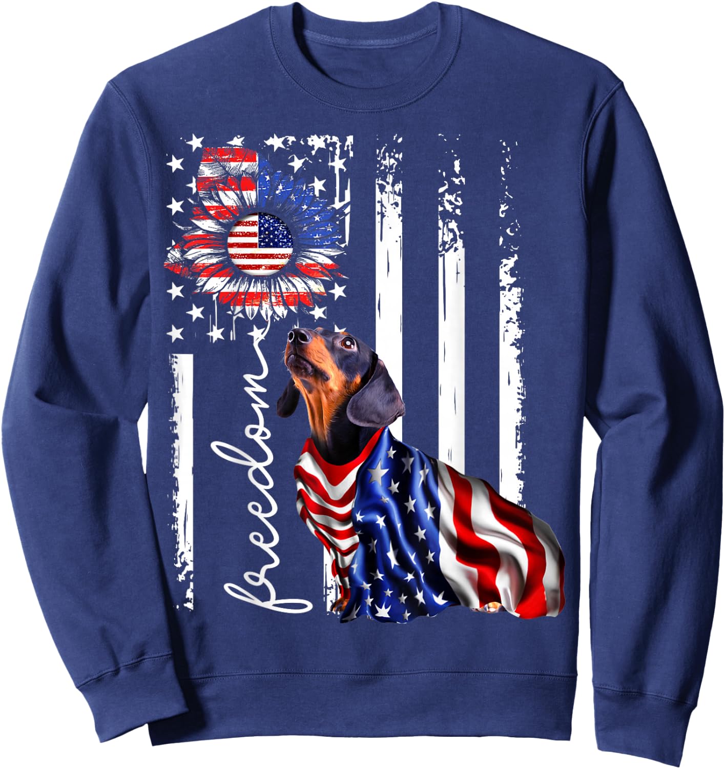 Patriotic 4th of July Weiner Dachshund Dog Freedom Sweatshirt - Sweatshirt | Navy