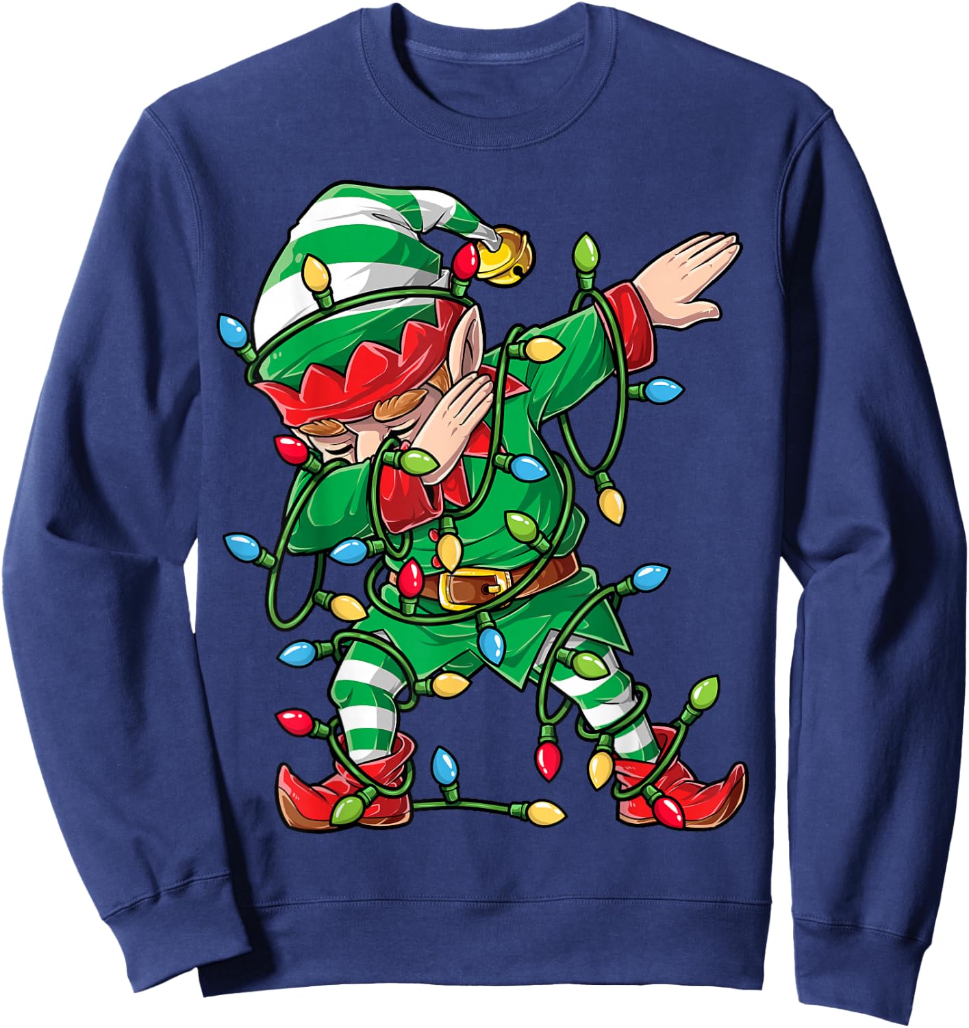 Dabbing Elf Christmas Tree Lights Xmas Family Matching Boys Sweatshirt - Sweatshirt | Navy