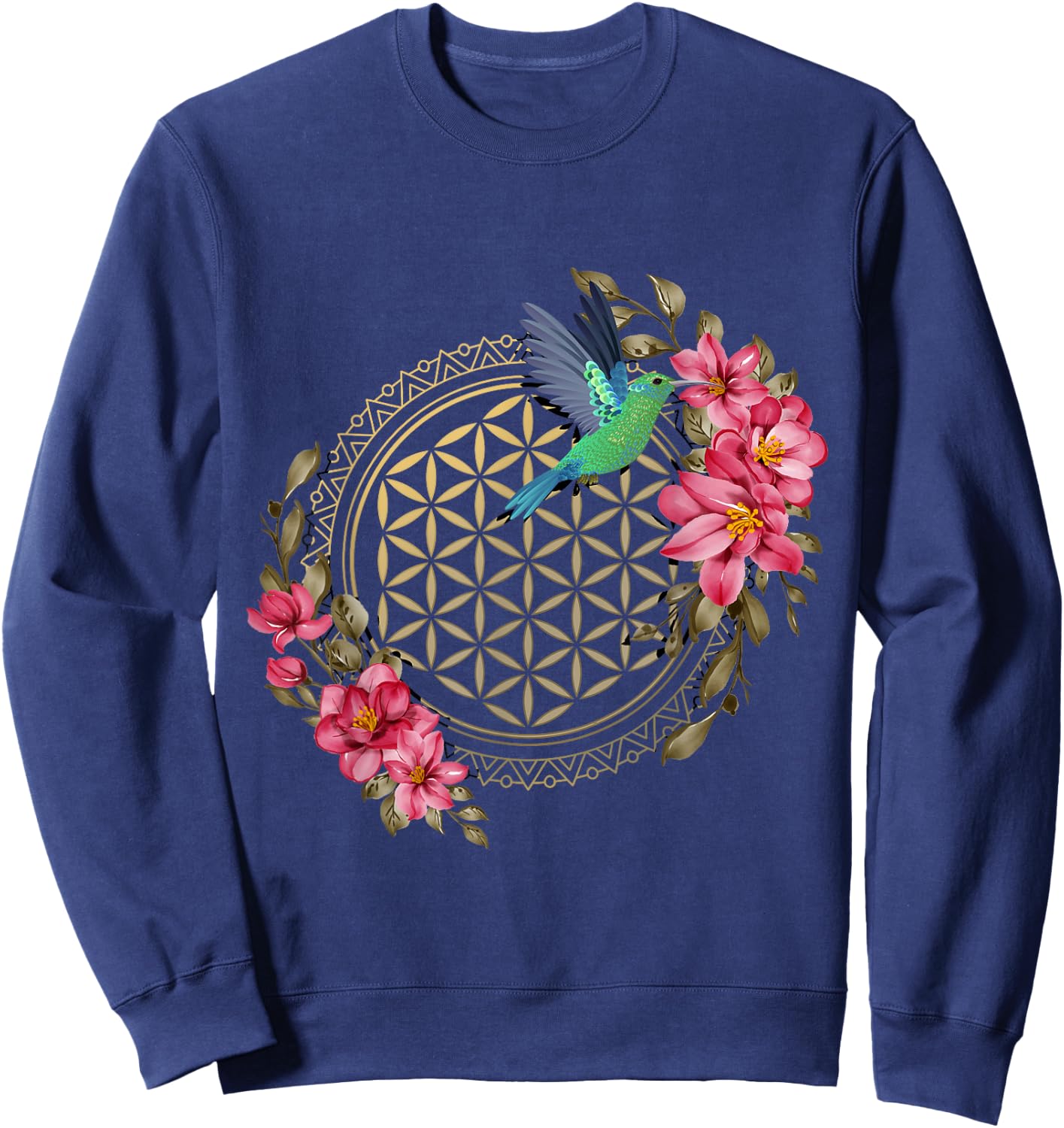 Hummingbirds Sacred Geometry Flower Of Life Hummingbird Sweatshirt - Sweatshirt | Navy