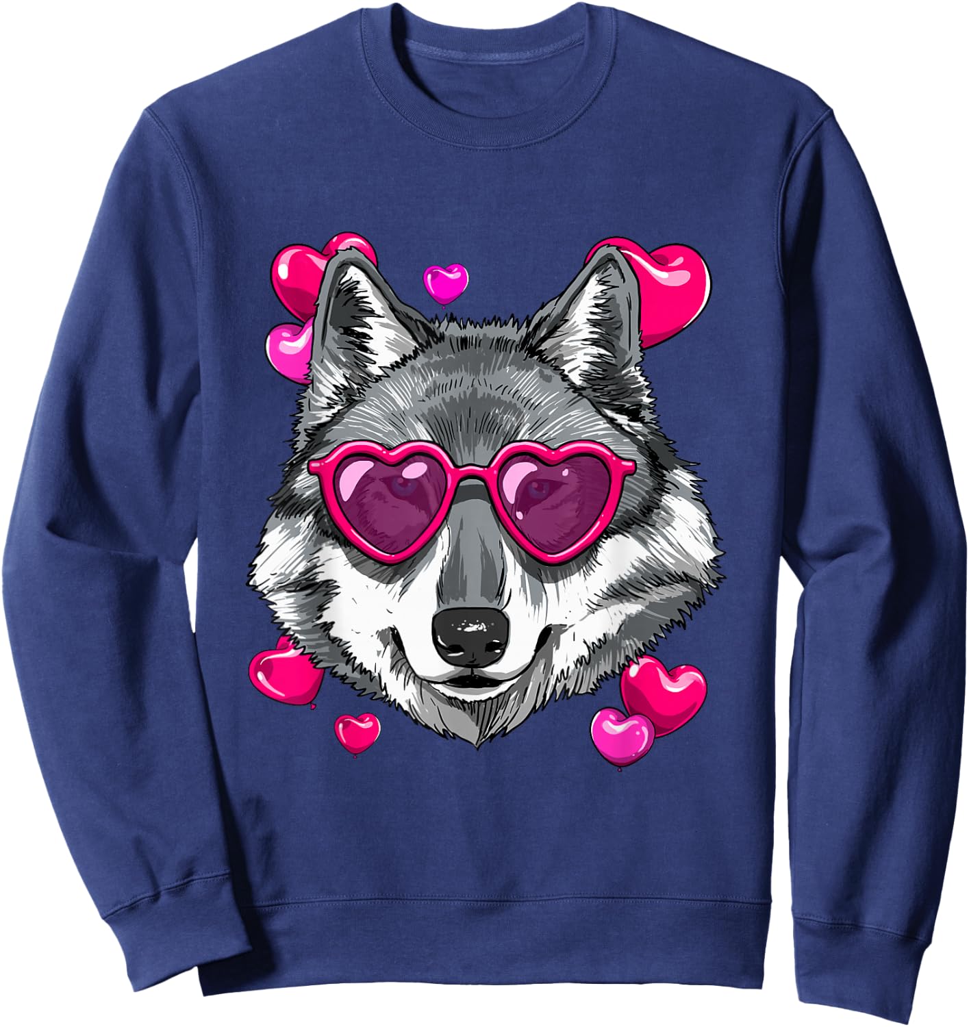 Wolf Valentines Shirt Wolf Heart Animal Face Wolf Lover Sweatshirt - Sweatshirt | Navy