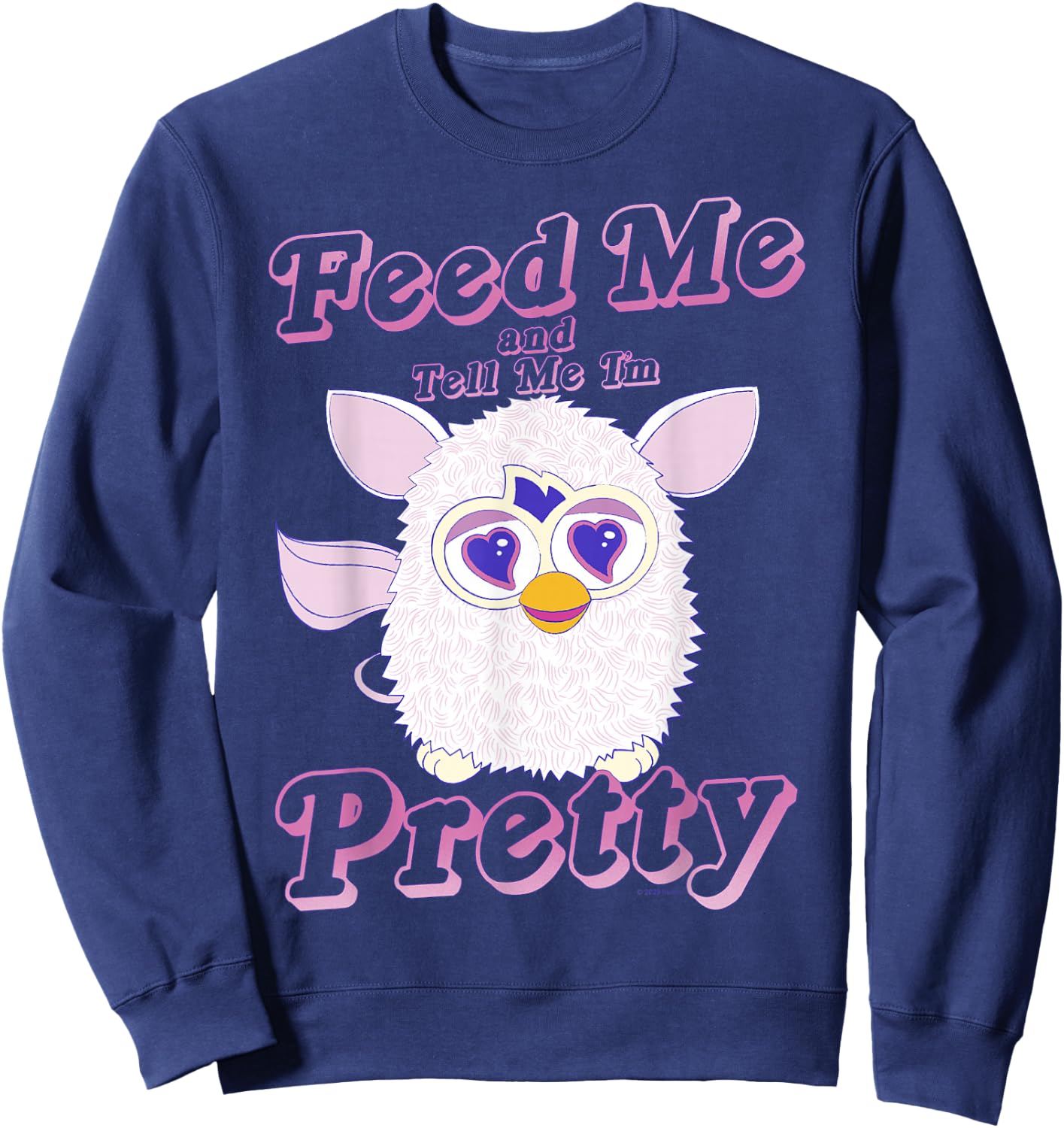 Furby Feed Me And Tell Me I'm Pretty Cute Logo Portrait Sweatshirt - Sweatshirt | Navy
