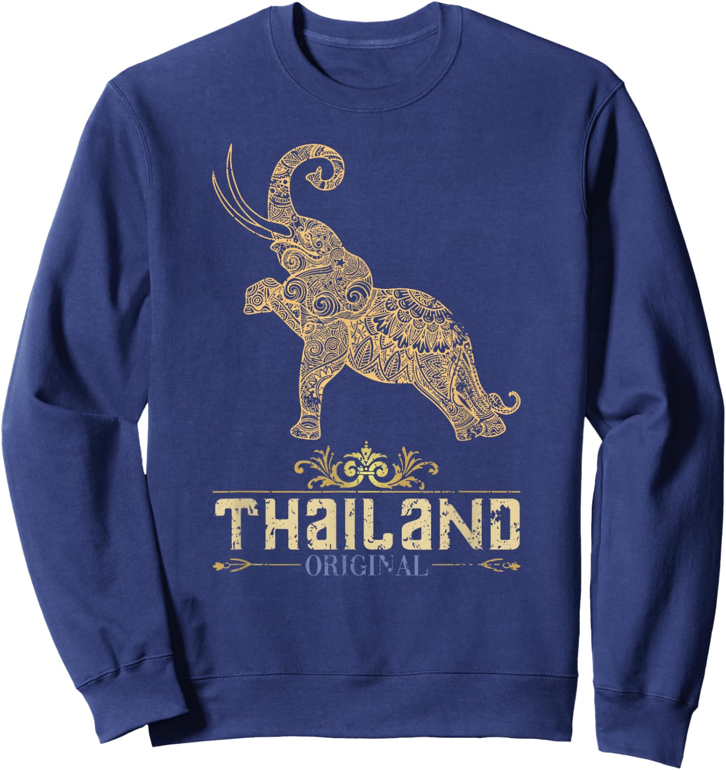 Thailand Gifts & Adult Cotton Black Thai Elephant Small Sweatshirt - Sweatshirt | Navy