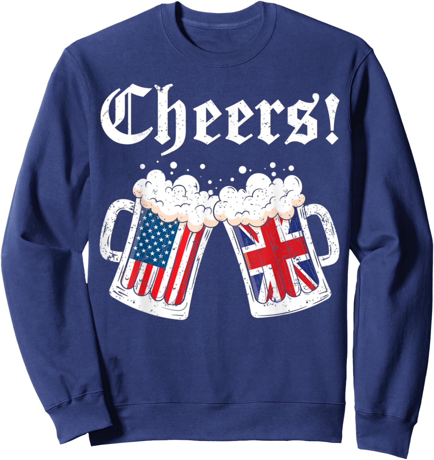 Cheers Women Men British American Flag Beer Mug Cheers Sweatshirt - Sweatshirt | Navy