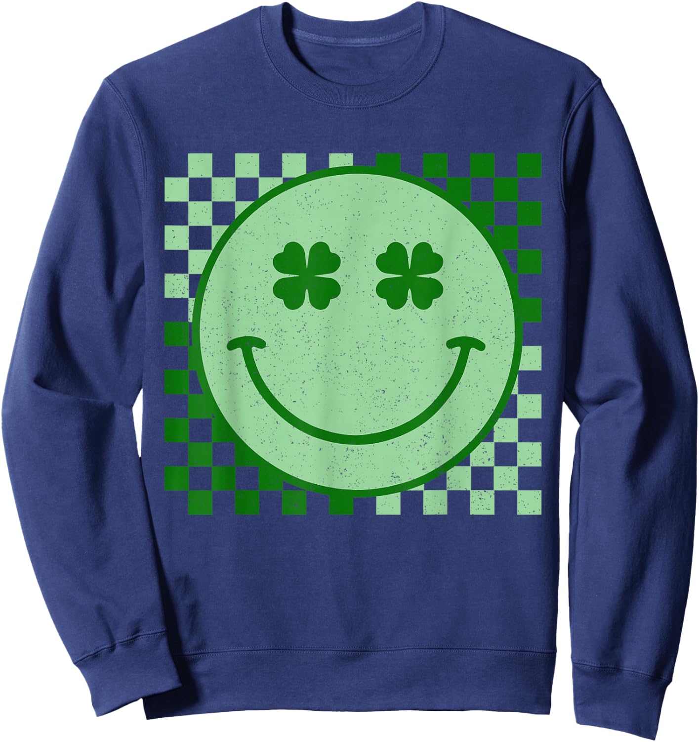 Retro Groovy St Patricks Day Hippie Smile Face Shamrock Sweatshirt - Sweatshirt | Navy