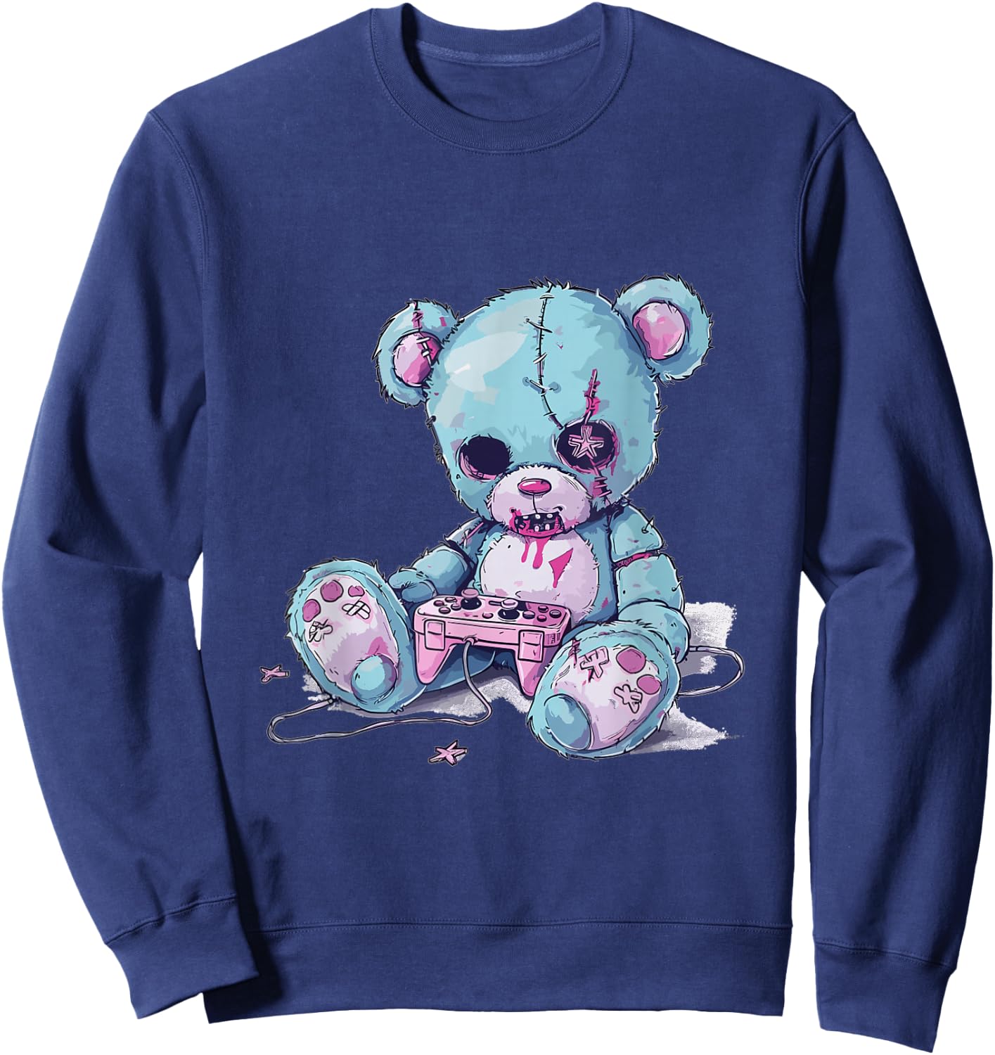 Goth Pastel Cute Creepy Kawaii Gamer Teddy Bear Gaming Sweatshirt - Sweatshirt | Navy