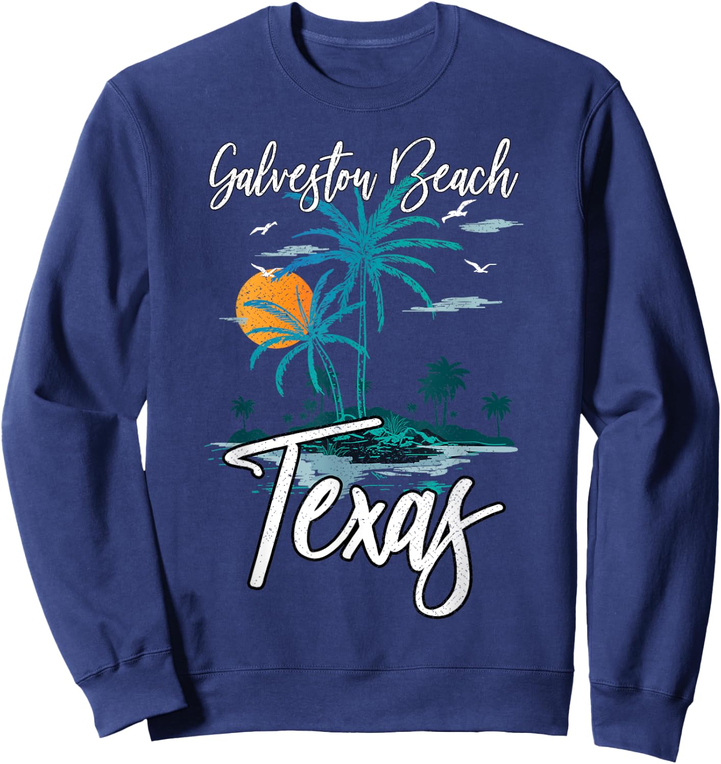 Family Vacation Retro Sunset Texas Galveston Beach Men Women Kids Sweatshirt - Sweatshirt | Navy
