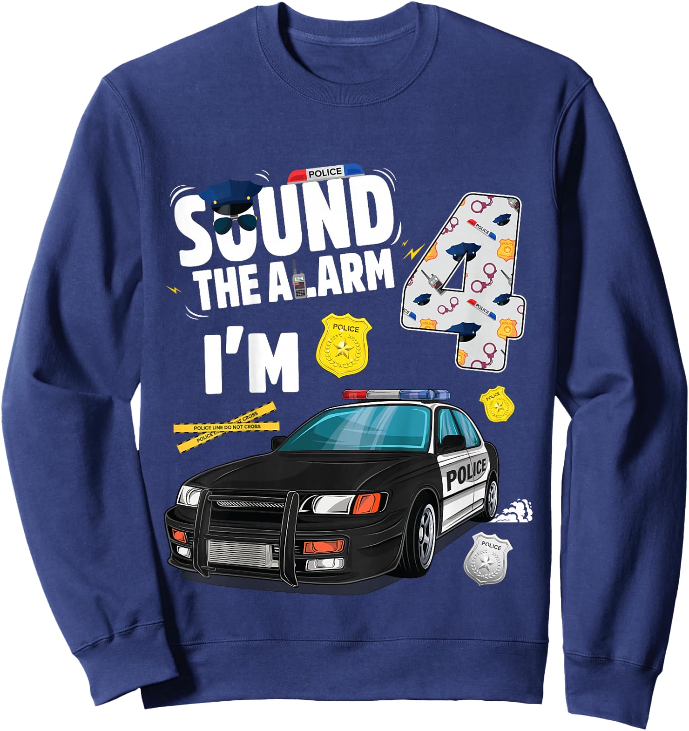 Kids Police Car 4th Birthday Boy 4 year old Cop Policeman Officer Sweatshirt - Sweatshirt | Navy