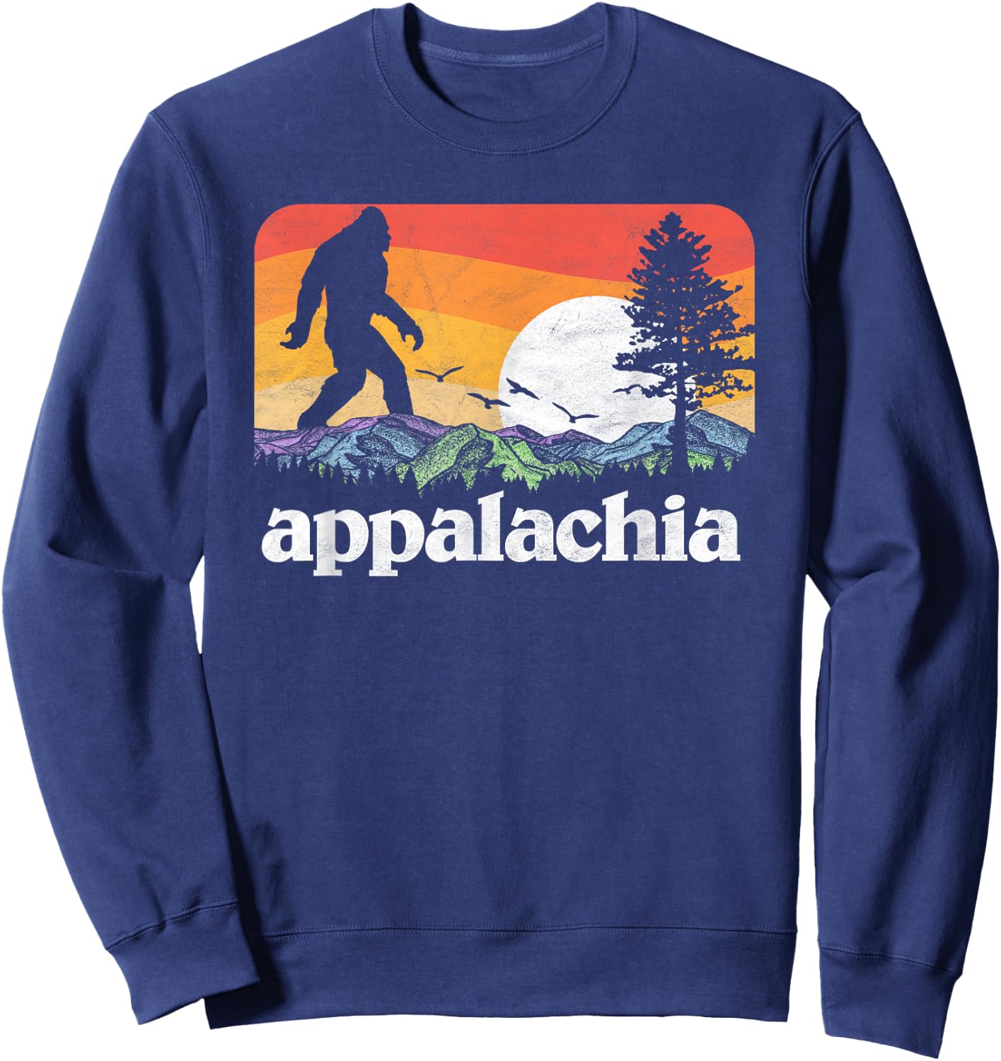 Retro Appalachia Bigfoot Mountain & Trees Nature Outdoors Sweatshirt - Sweatshirt | Navy
