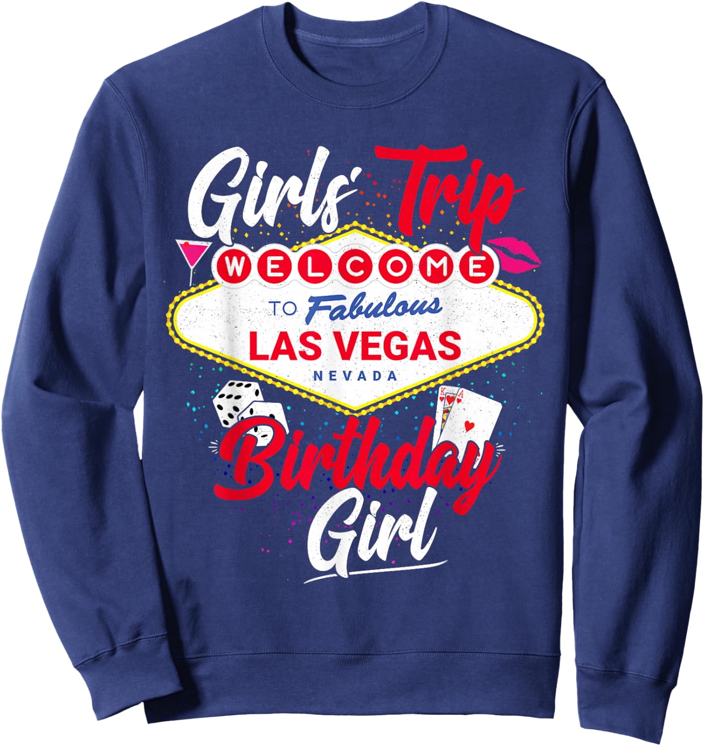 Las Vegas Birthday Party Gifts & Souvenirs Vegas Girls Trip Vegas Birthday Squad - Black, Small, Female, Short Sleeve, , Party, Birthday, Club, Celebration, Cotton, Polyester Sweatshirt - Sweatshirt | Navy