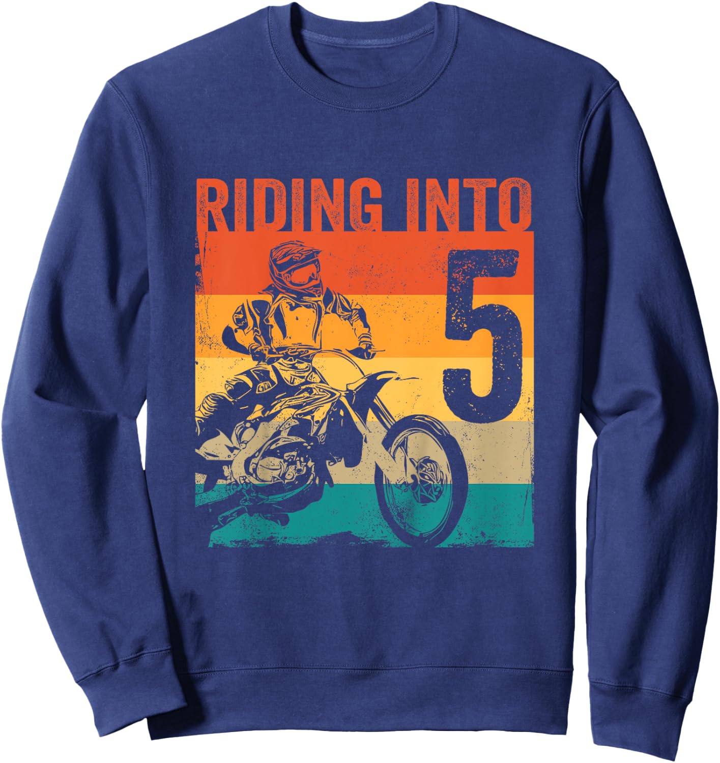 Kids Motocross 5 Years Old Dirt Bike 5th Birthday Party Sweatshirt - Sweatshirt | Navy