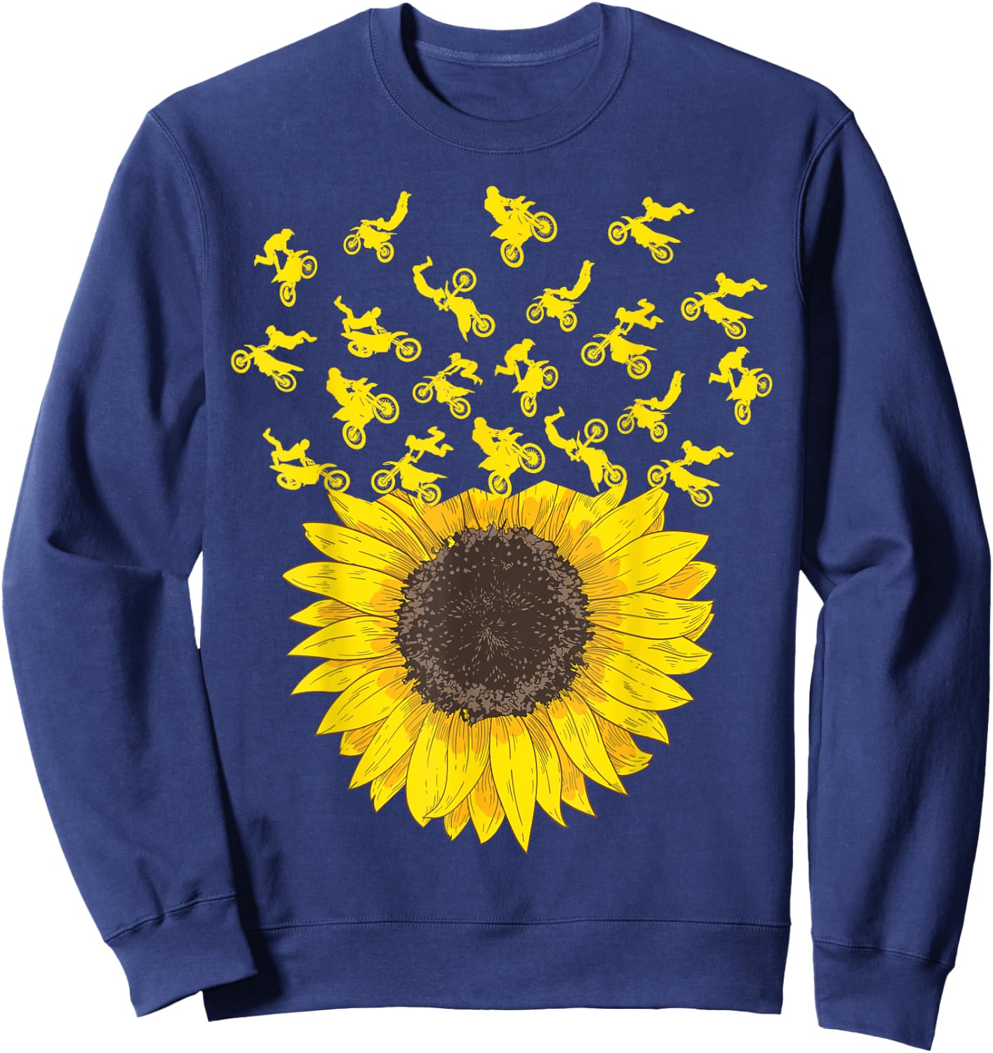 Motocross Sunflower Gift Biker and Dirt Bike Lover Sweatshirt - Sweatshirt | Navy