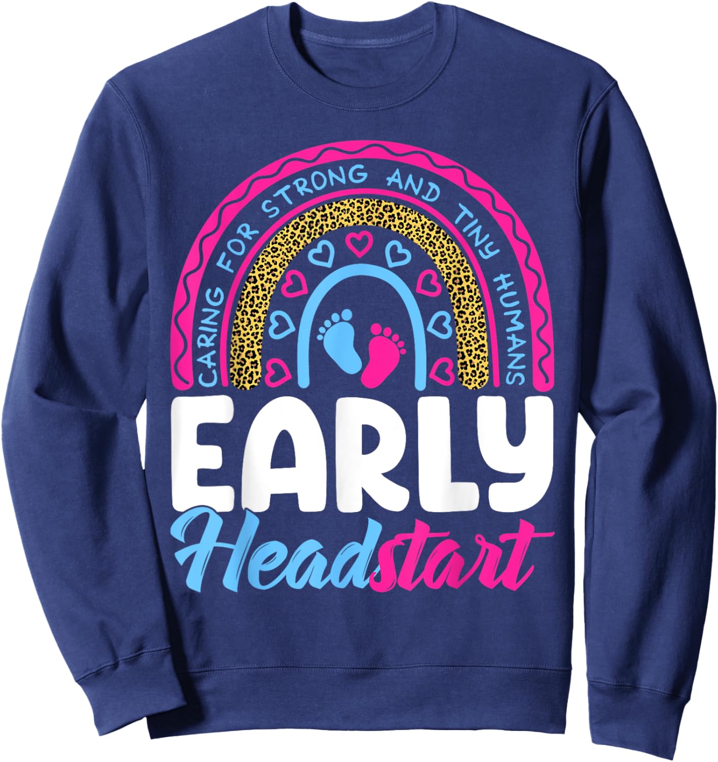 Early Headstart Teacher Head Start Leopard Back To School Sweatshirt - Sweatshirt | Navy