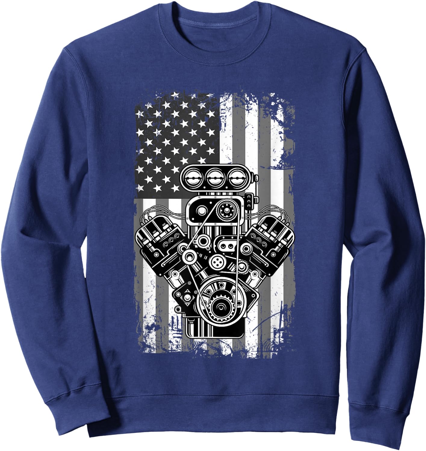 Vintage Muscle Car Piston American Flag Funny Mechanic Gift Small Sweatshirt - Sweatshirt | Navy