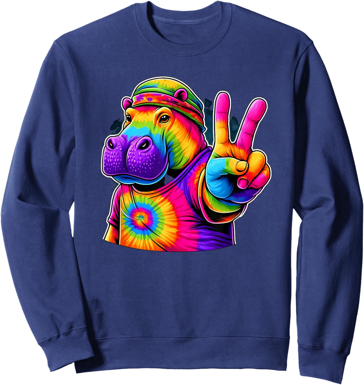 Peace Sign Tie Dye Hippo Sweatshirt - Sweatshirt | Navy