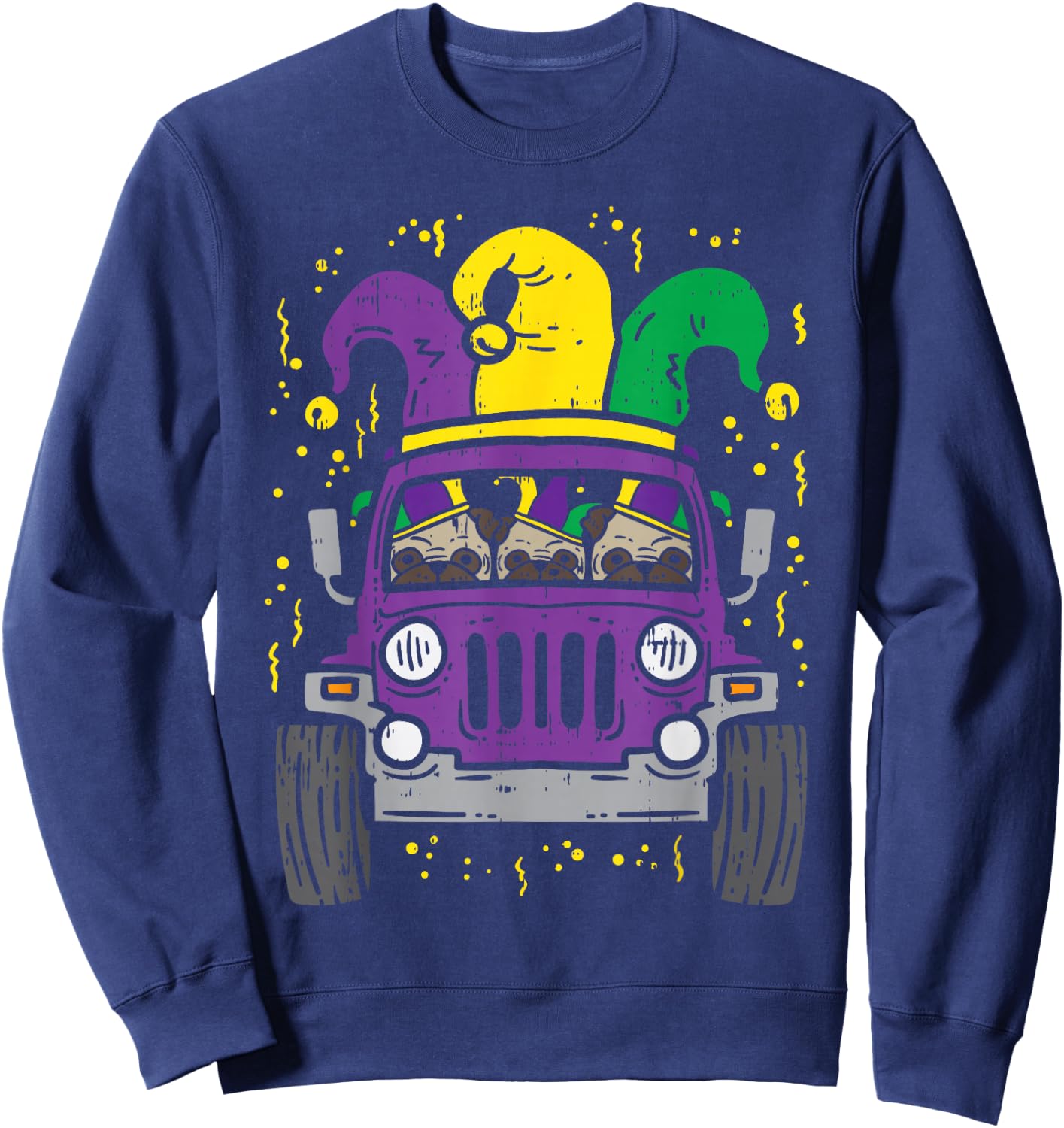 Mardi Gras Monster Truck Jester Pug Carnival Dog Owner Boys Sweatshirt - Sweatshirt | Navy