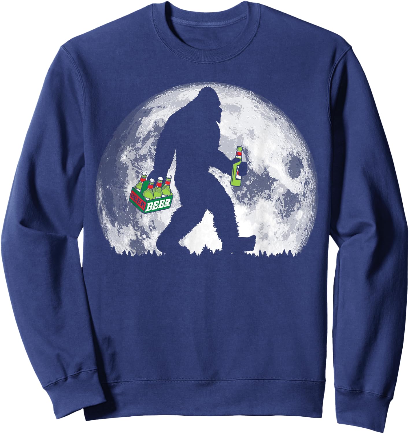 Bigfoot Beer Drinker Full Moon Retro Minimalist Sweatshirt - Sweatshirt | Navy