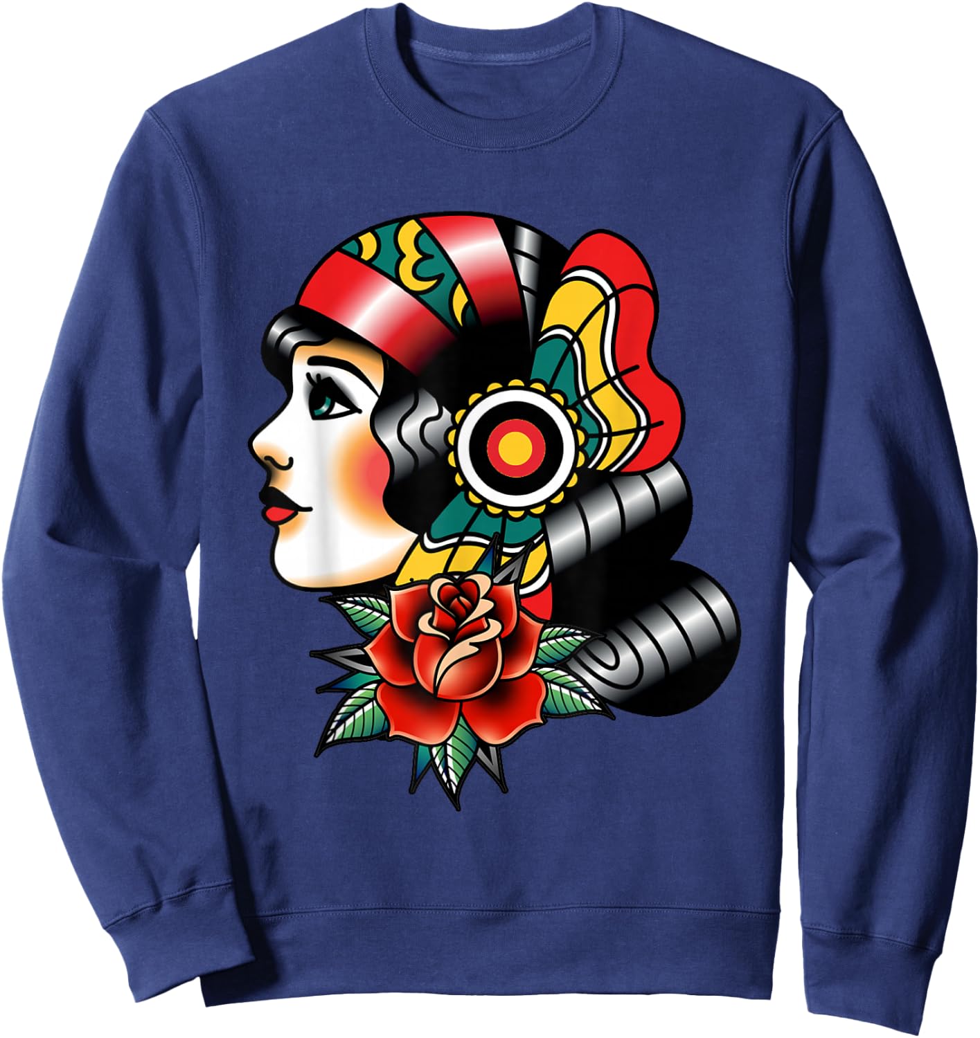Lady Head American Traditional Tattoo Old School Sweatshirt - Sweatshirt | Navy
