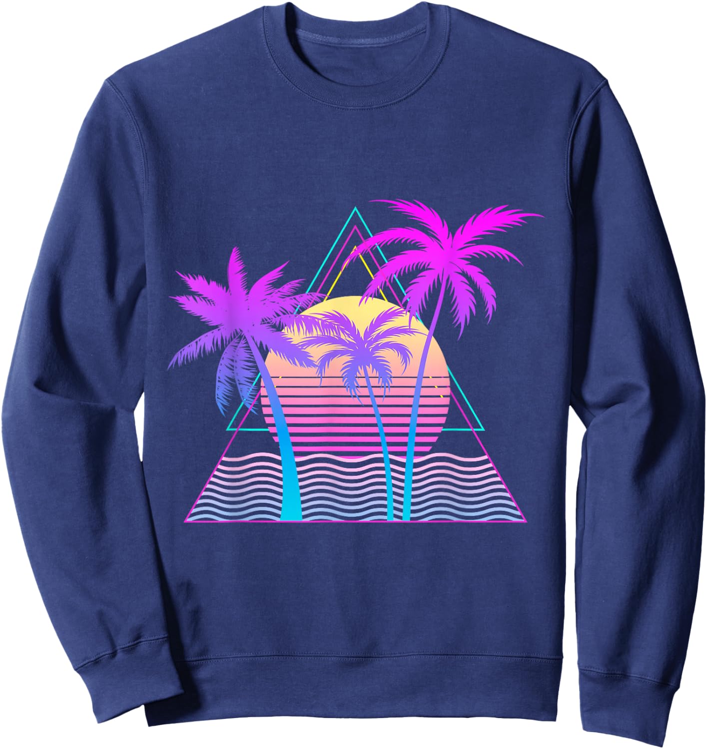 Retro 1980s 1990s Vaporwave Palm Trees Beach Sunset Surf Art Sweatshirt - Sweatshirt | Navy