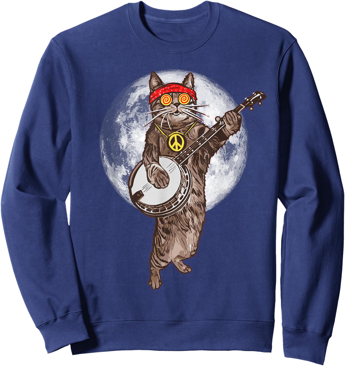 Psychedelic Hippie Banjo Cat! Funny Bluegrass Music Sweatshirt - Sweatshirt | Navy