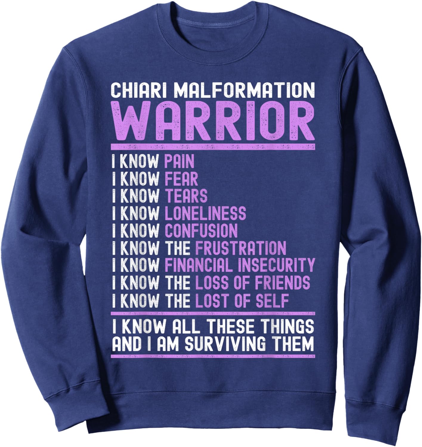 Chiari Malformation Awareness - Brain Purple Ribbon - Chiari Sweatshirt - Sweatshirt | Navy