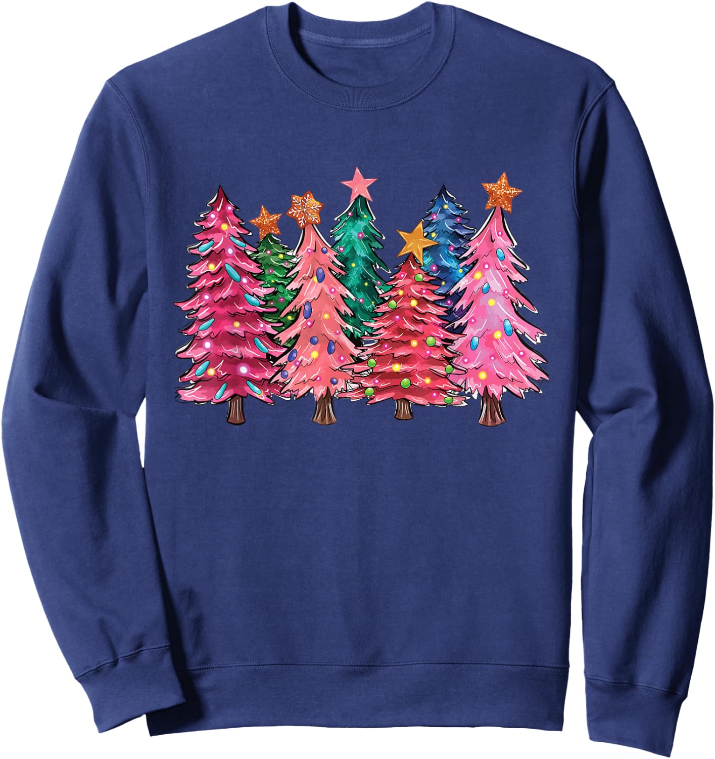 Cute Christmas With Pink Trees Xmas Costume Girls Sweatshirt - Sweatshirt | Navy