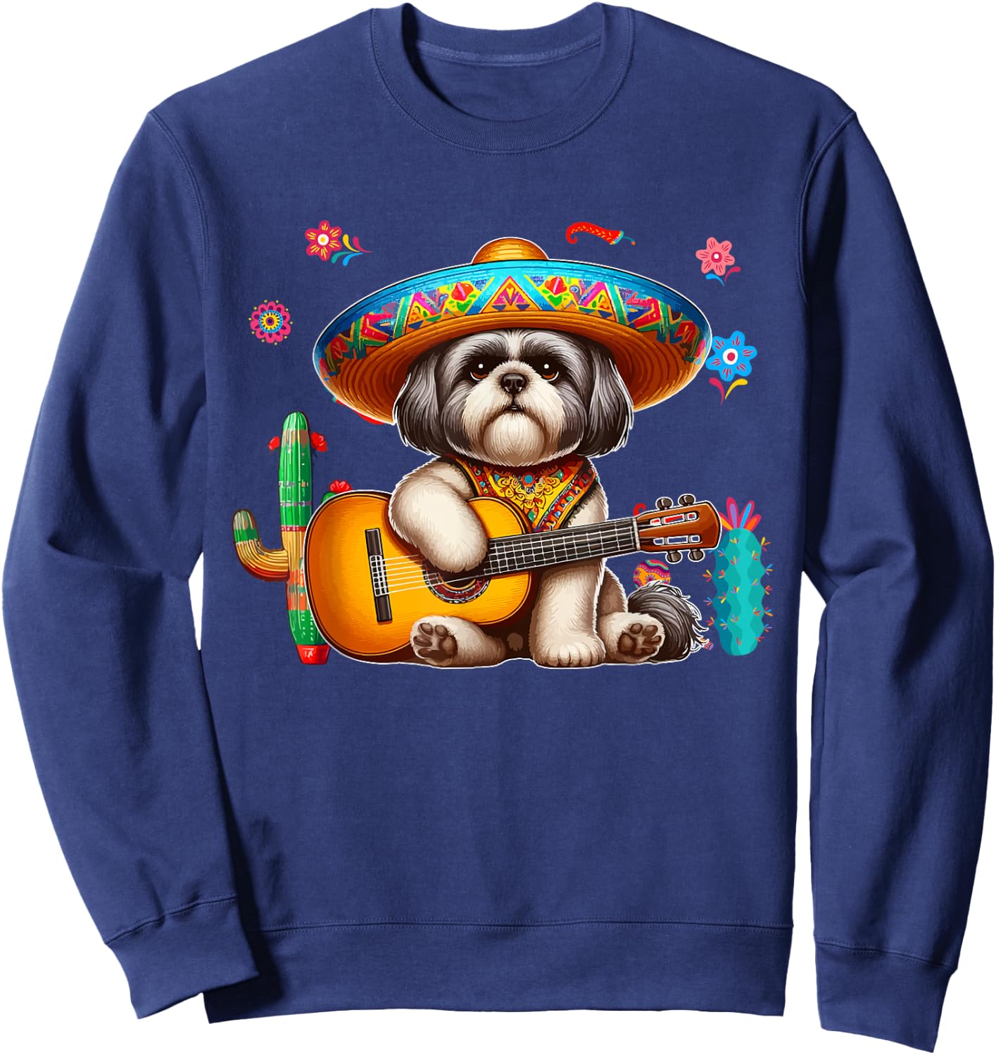Shih Tzu Sombrero Mexican Guitar Cinco De Mayo Owner Sweatshirt - Sweatshirt | Navy