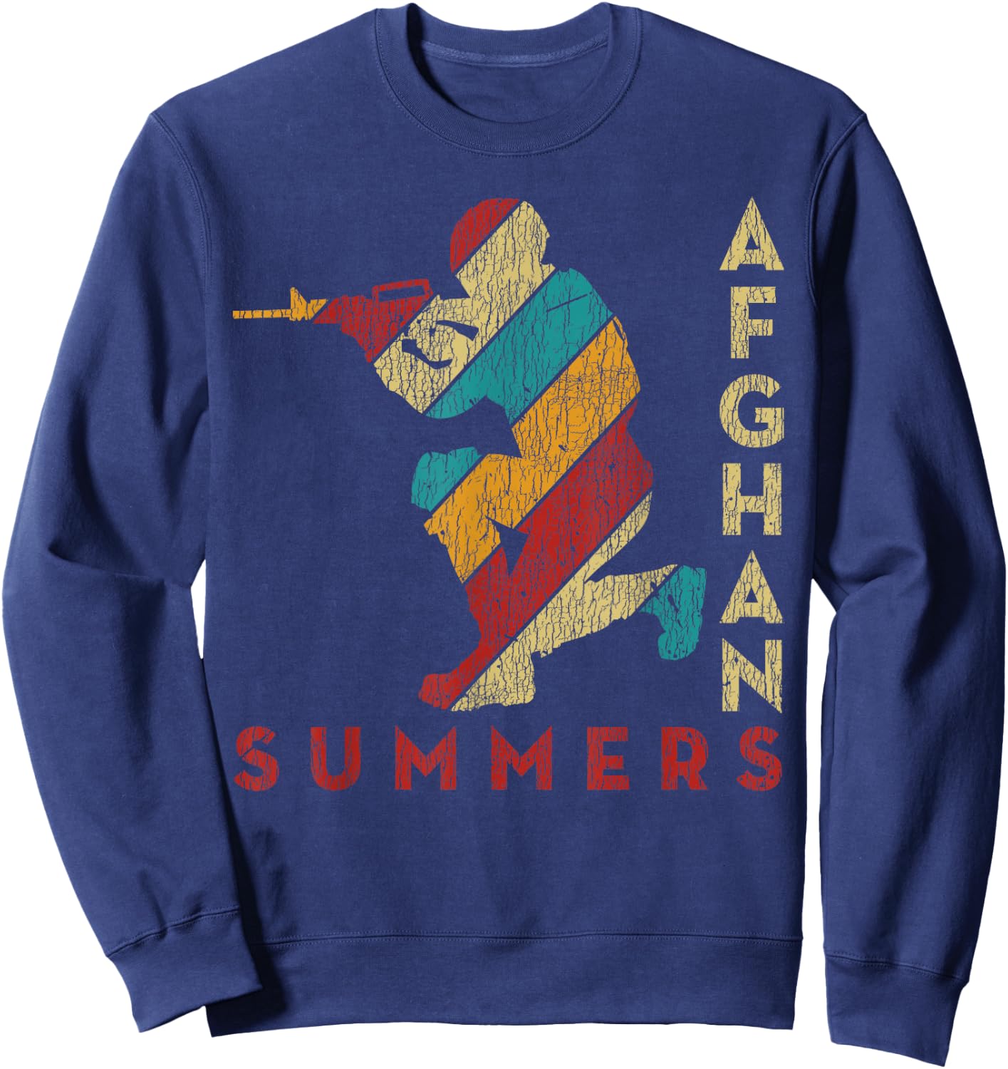 Vintage Soldier Afghan Summers Support Army Military Veteran Sweatshirt - Sweatshirt | Navy