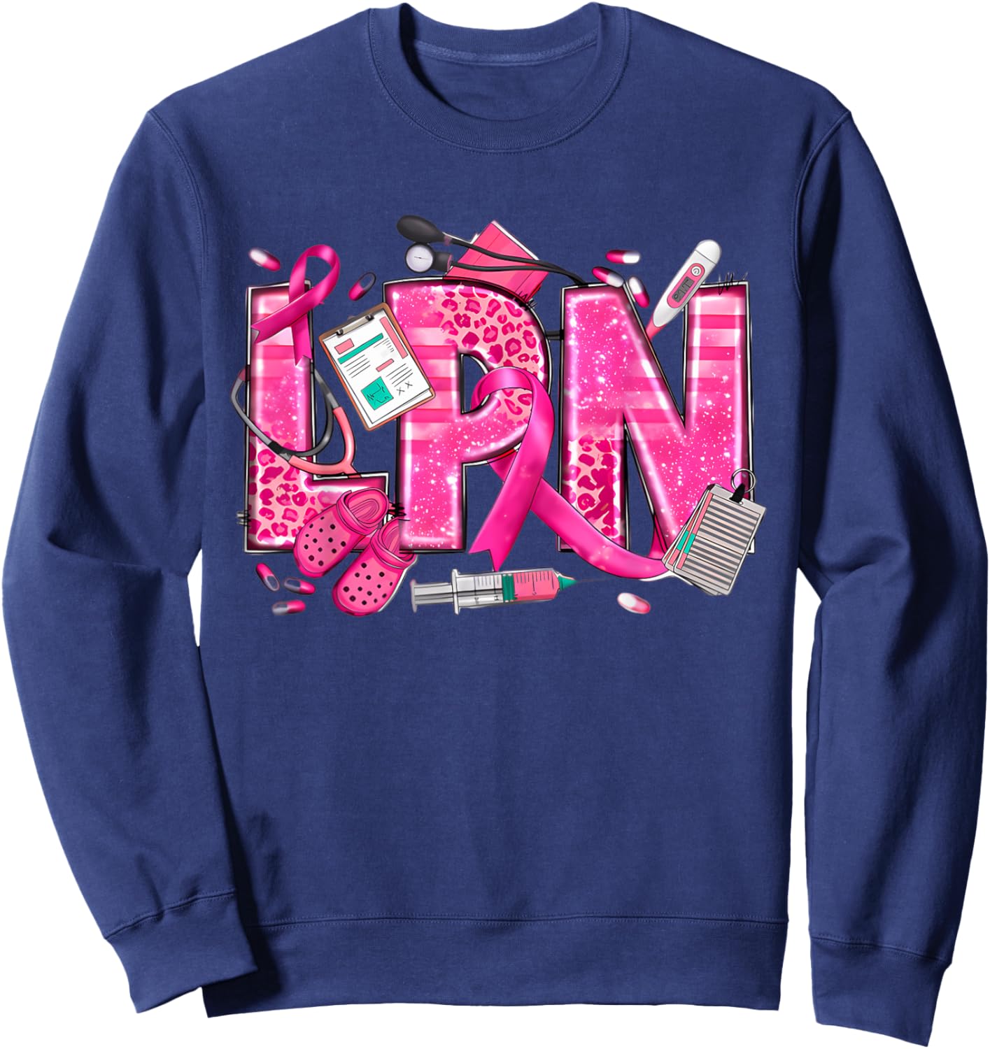 Nurse Breast Cancer Awareness Pink Ribbon Nursing Lpn Life Sweatshirt - Sweatshirt | Navy