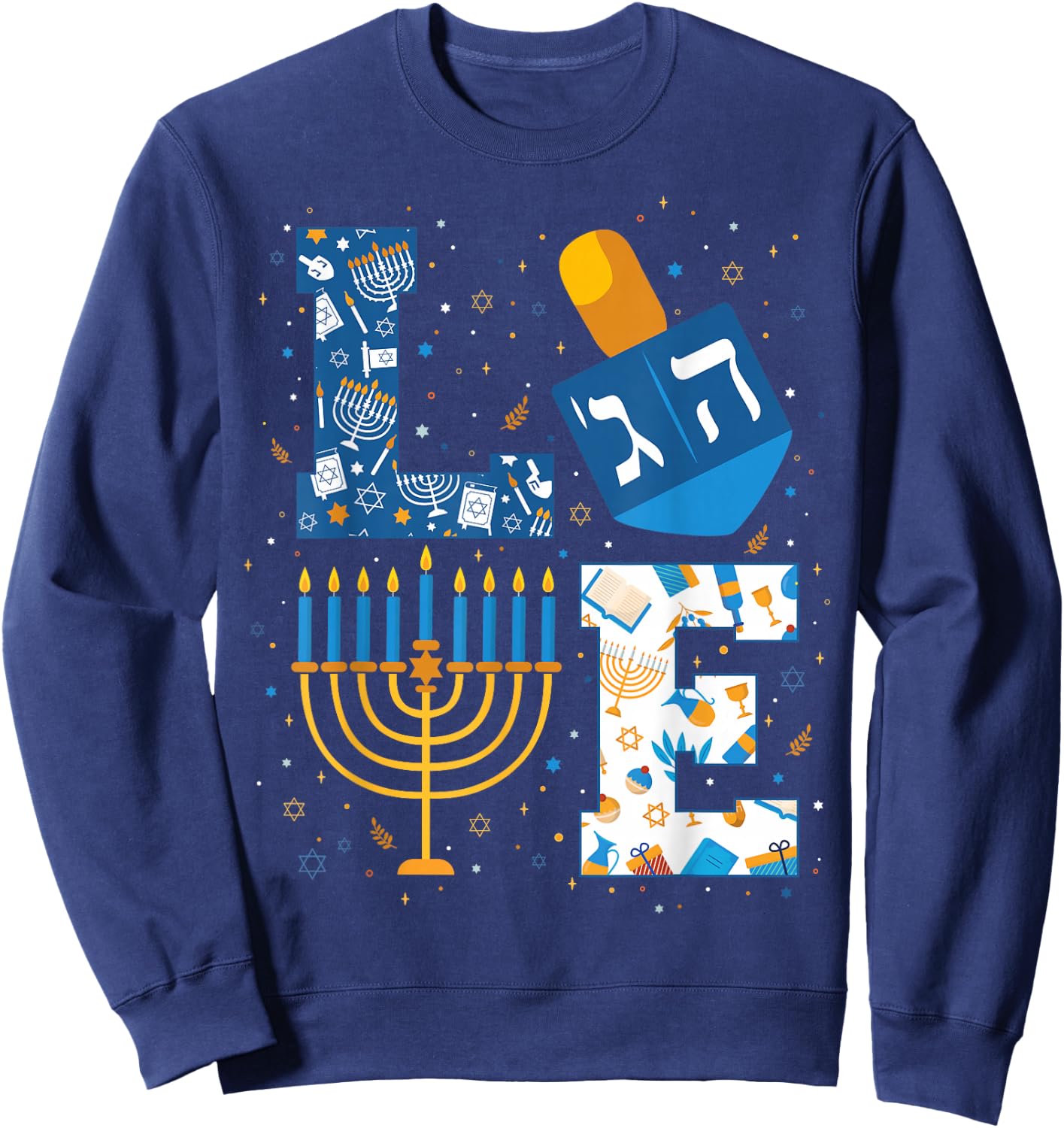 Hanukkah Love with Menorah for Jewish Christmas Holiday Sweatshirt - Sweatshirt | Navy