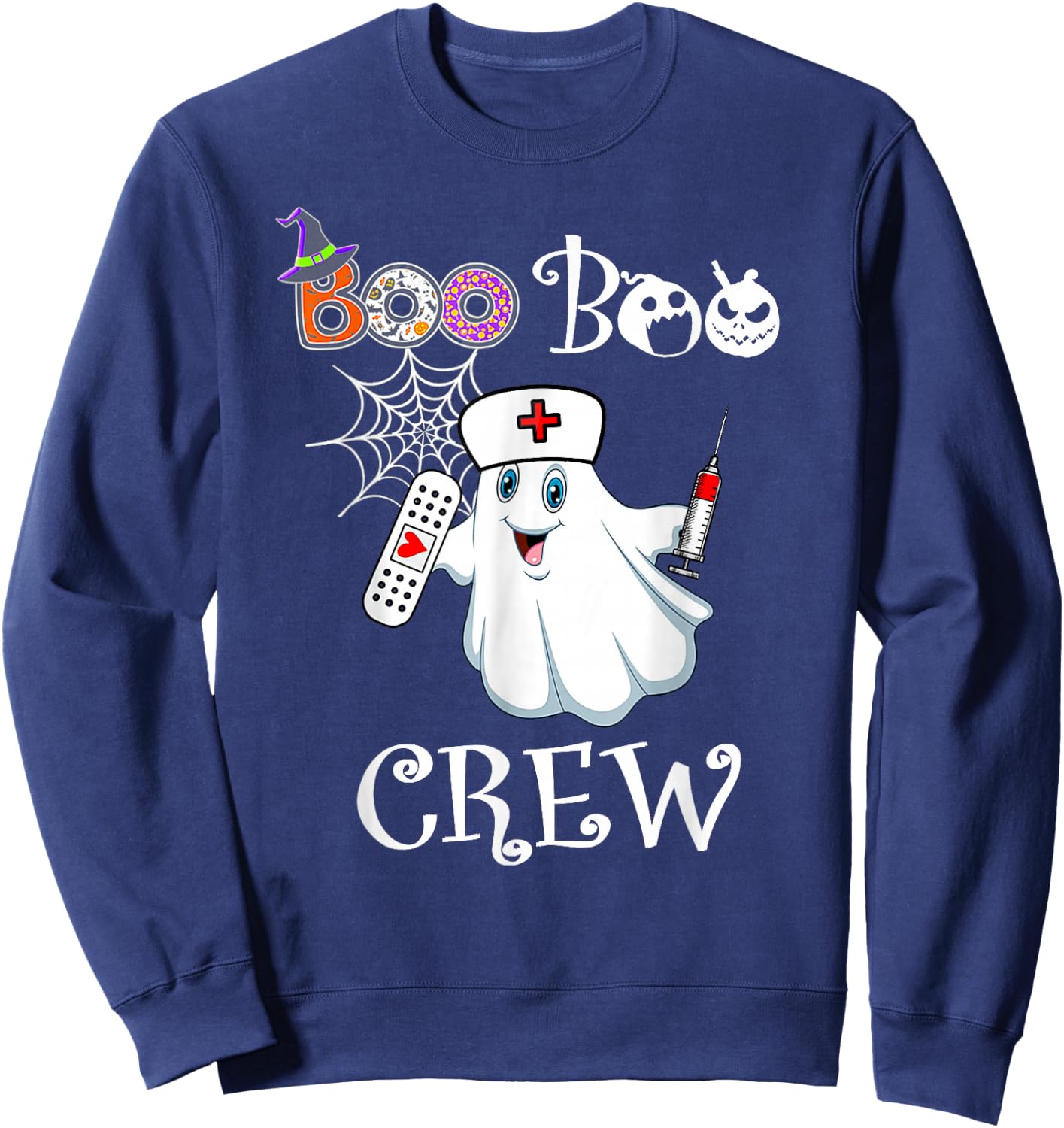 Boo Boo Crew Funny Ghost Paramedic EMT EMS Nurse Halloween Sweatshirt - Sweatshirt | Navy
